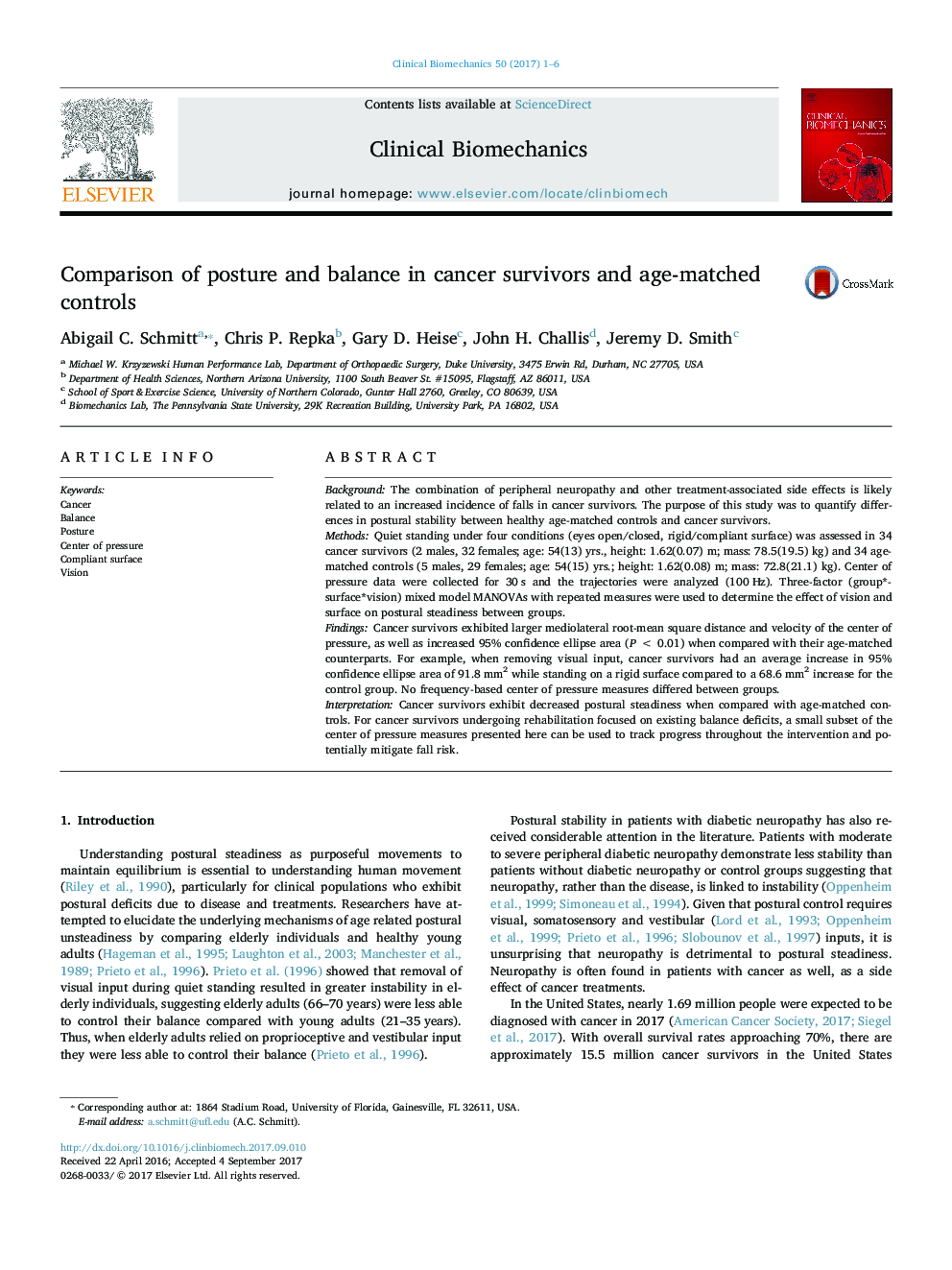 Comparison of posture and balance in cancer survivors and age-matched controls