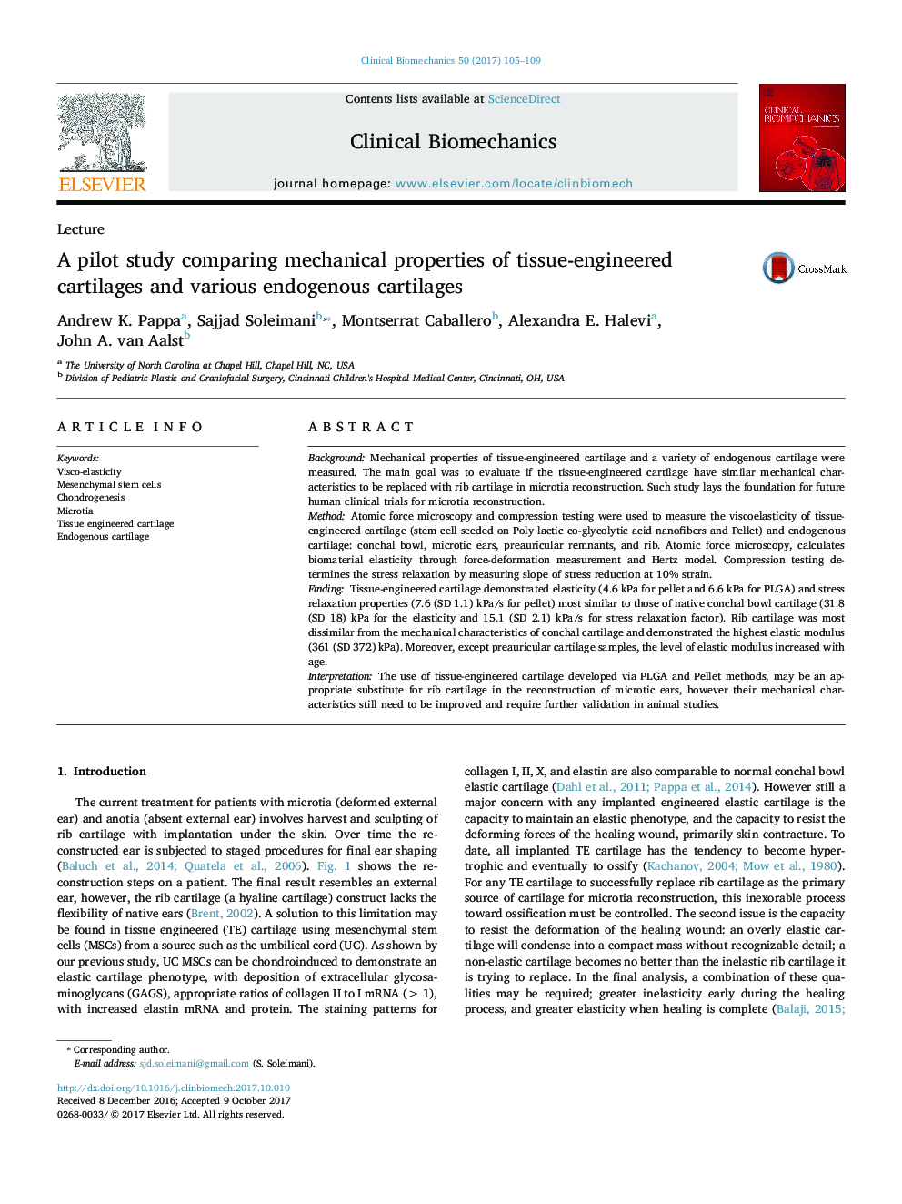 A pilot study comparing mechanical properties of tissue-engineered cartilages and various endogenous cartilages