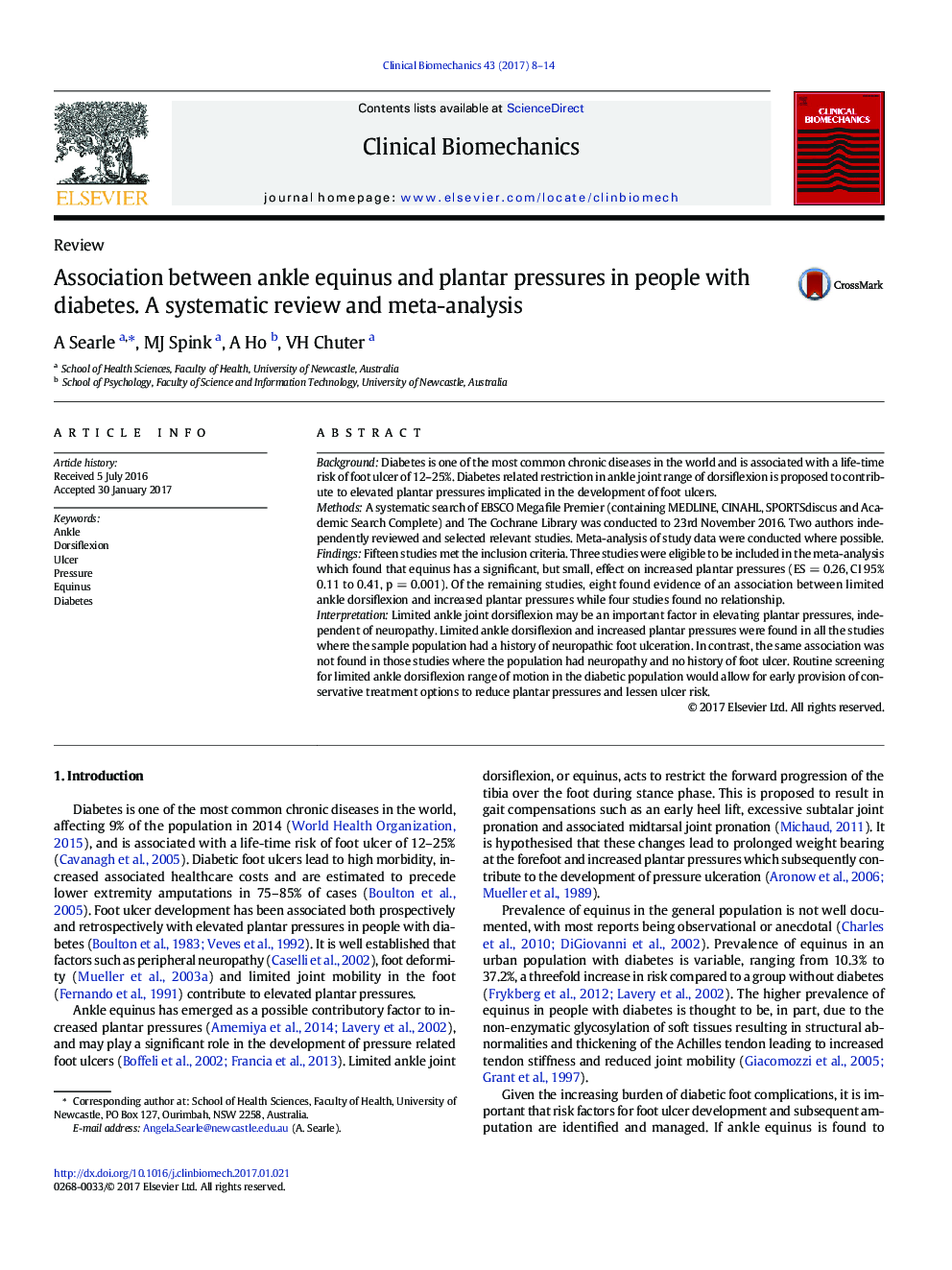 Association between ankle equinus and plantar pressures in people with diabetes. A systematic review and meta-analysis