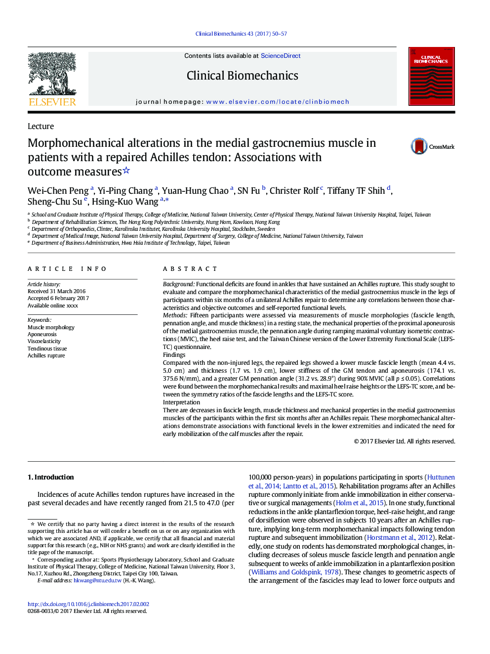 تغییرات مورفومیکانیک در عضله گاستروکنمیوس مدفوع در بیماران مبتلا به تاندون آشیل ترمیم شده: انجمن با معیارهای نتیجه 