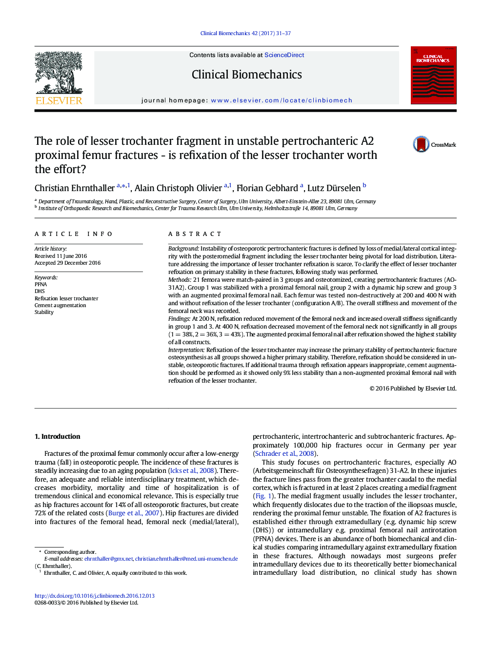 The role of lesser trochanter fragment in unstable pertrochanteric A2 proximal femur fractures - is refixation of the lesser trochanter worth the effort?