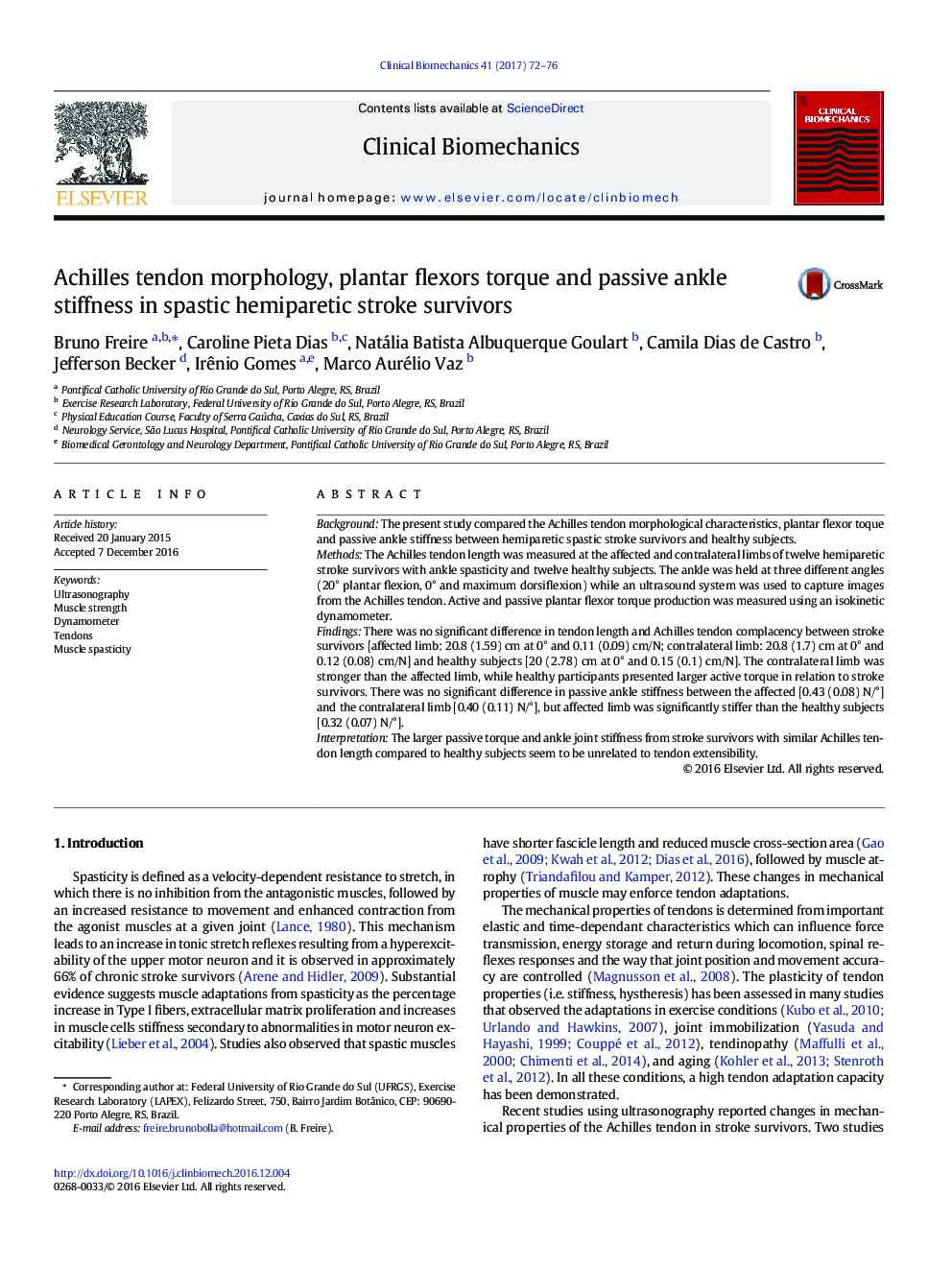 Achilles tendon morphology, plantar flexors torque and passive ankle stiffness in spastic hemiparetic stroke survivors