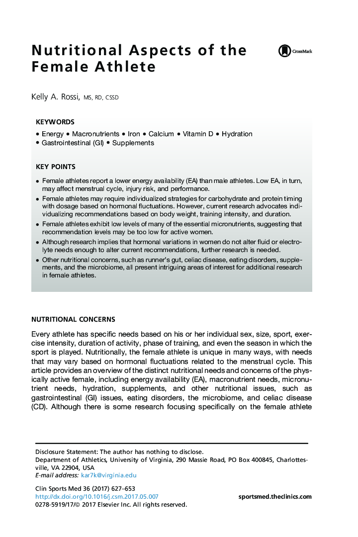 Nutritional Aspects of the Female Athlete