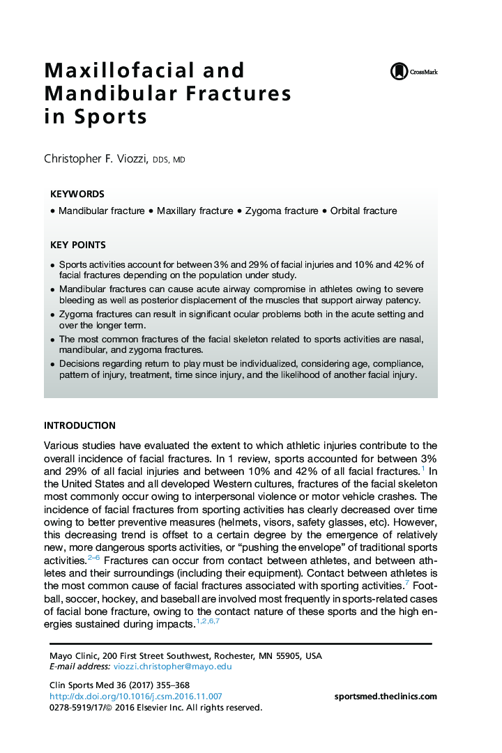 Maxillofacial and Mandibular Fractures in Sports