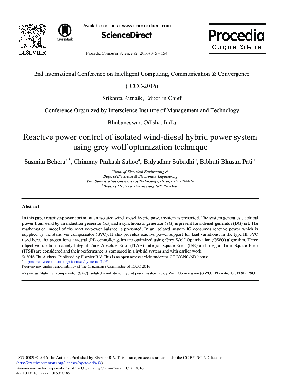 کنترل توان راکتیو سیستم قدرت هیبریدی بادی با استفاده از تکنیک بهینه سازی گرگ خاکستری 