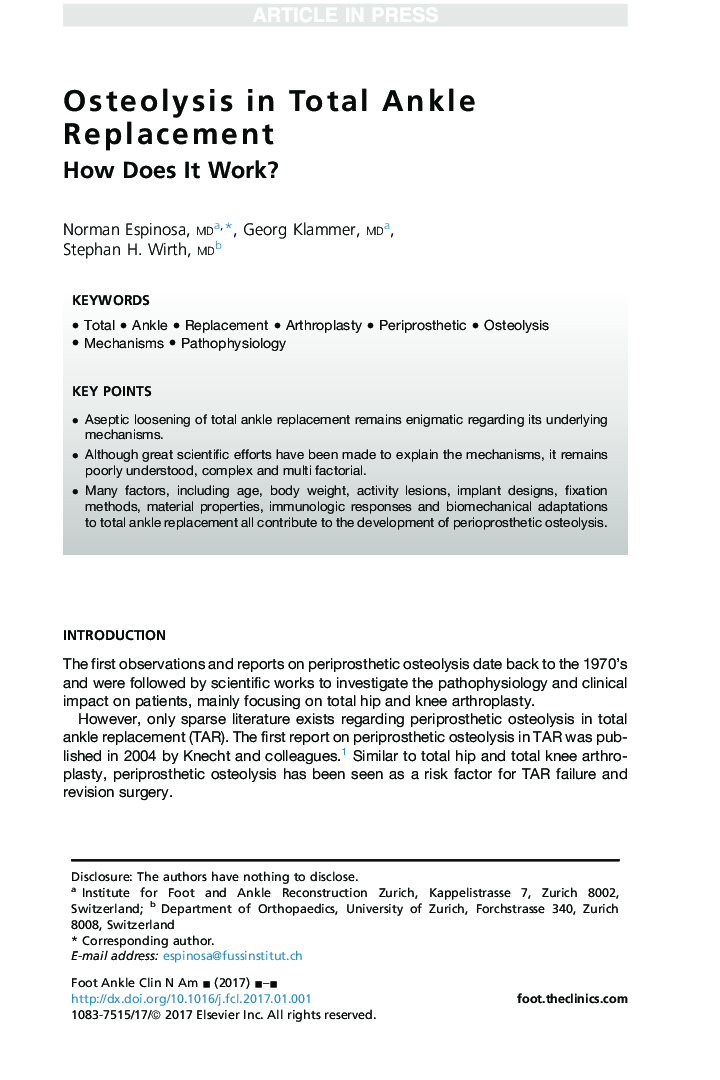 Osteolysis in Total Ankle Replacement