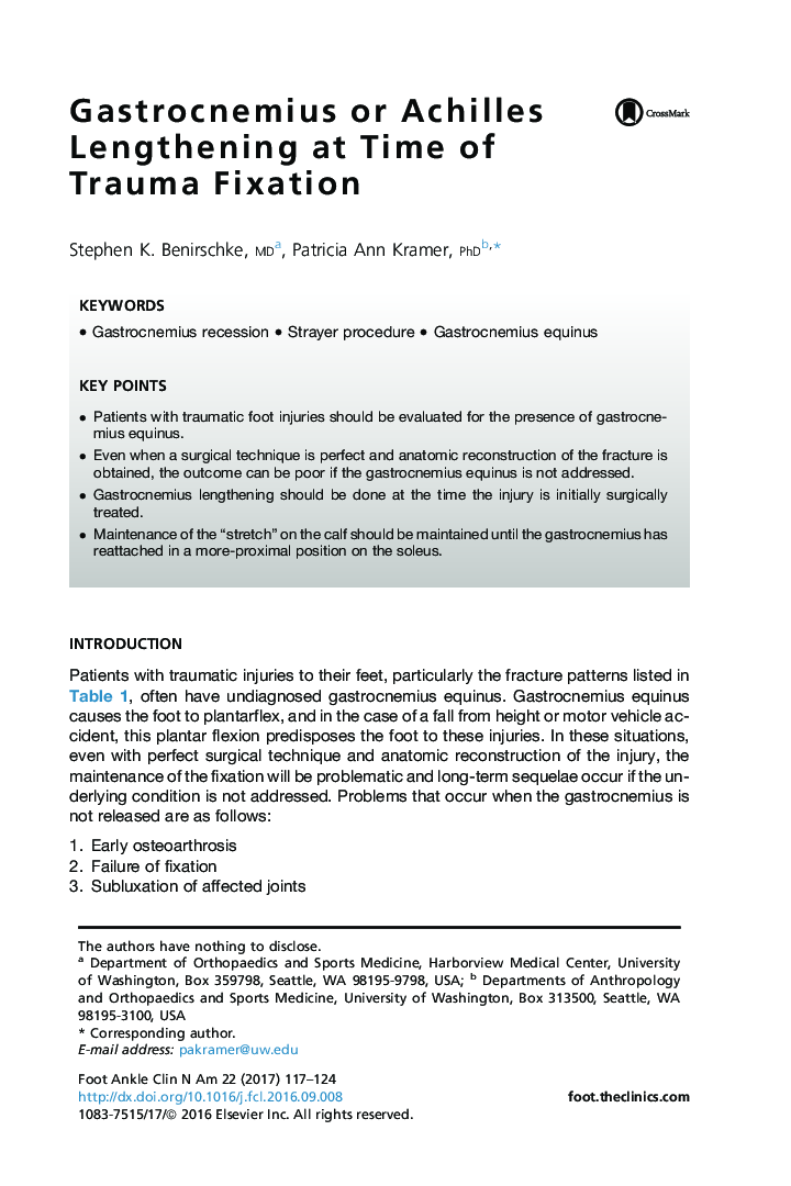 Gastrocnemius or Achilles Lengthening at Time of Trauma Fixation