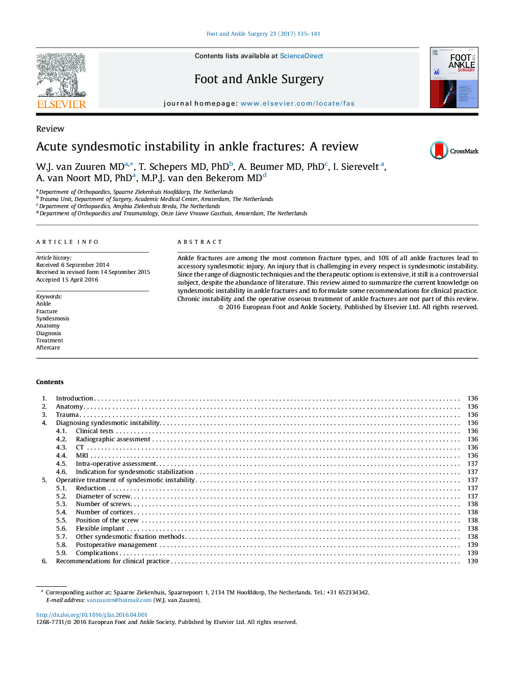 Acute syndesmotic instability in ankle fractures: A review