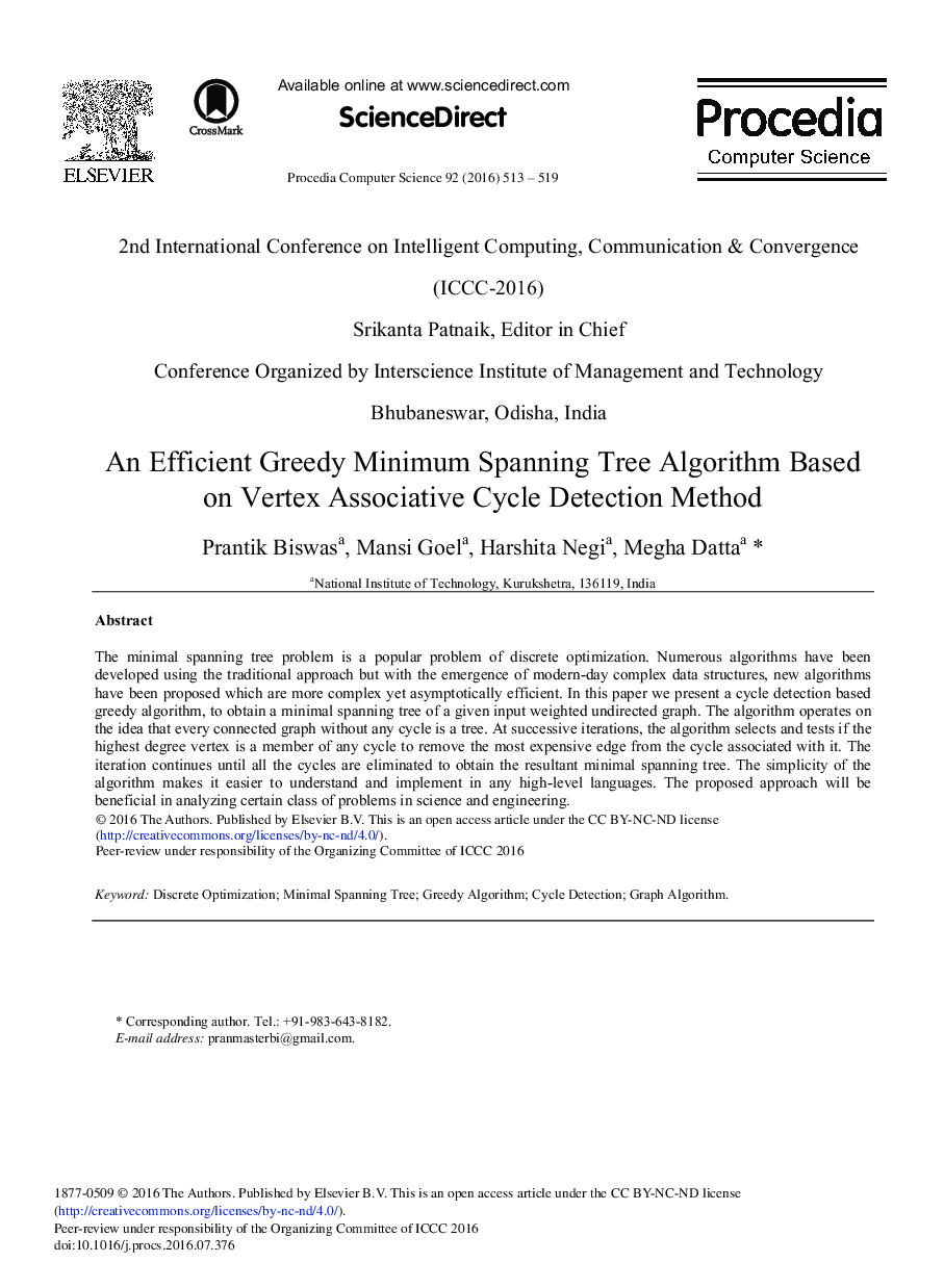 An Efficient Greedy Minimum Spanning Tree Algorithm Based on Vertex Associative Cycle Detection Method 