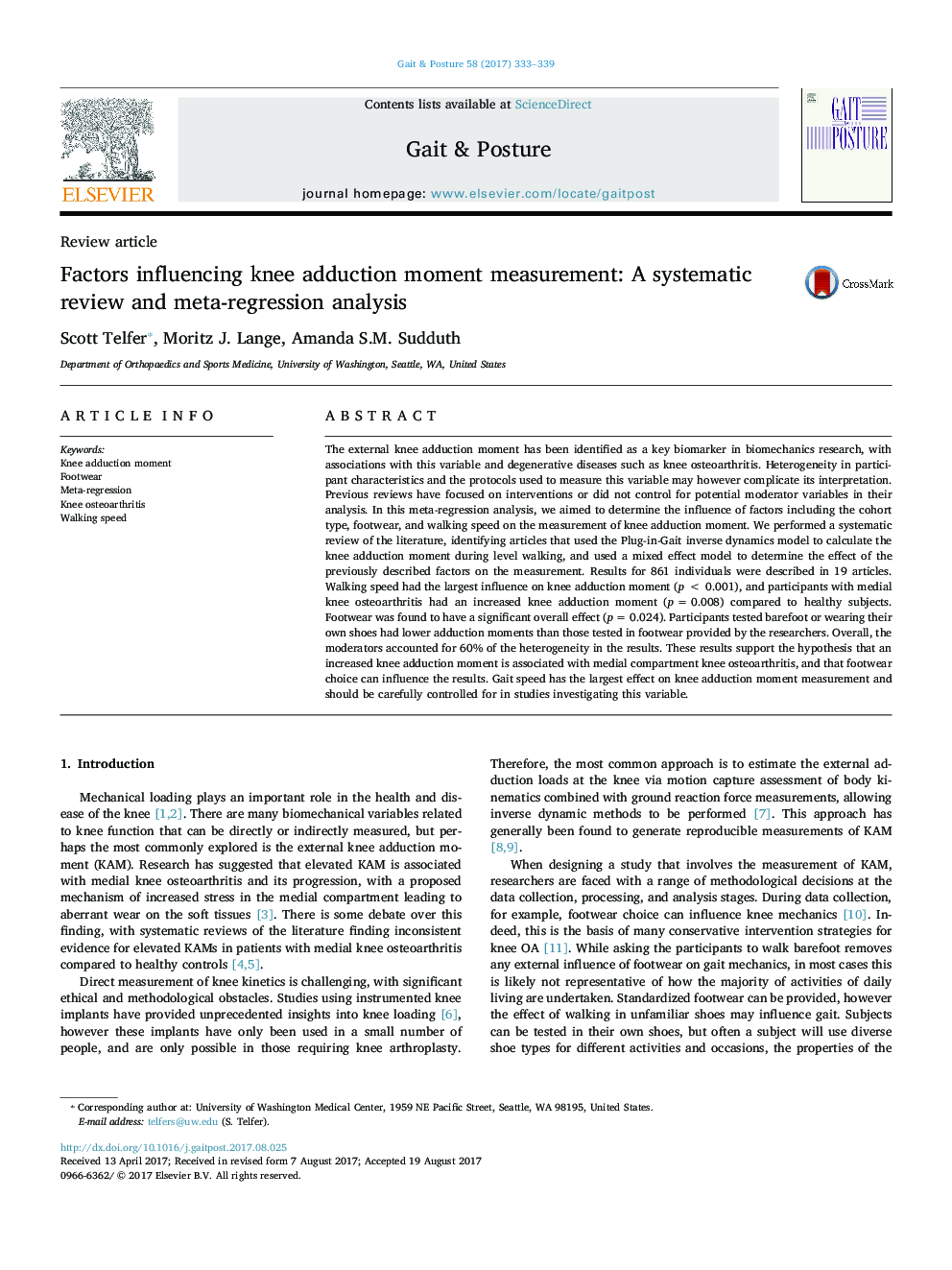 Factors influencing knee adduction moment measurement: A systematic review and meta-regression analysis