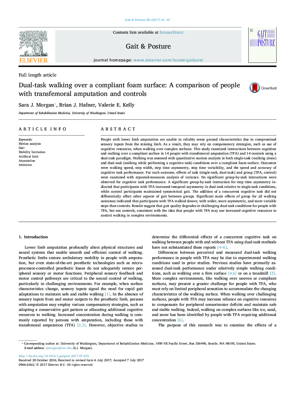 Dual-task walking over a compliant foam surface: A comparison of people with transfemoral amputation and controls