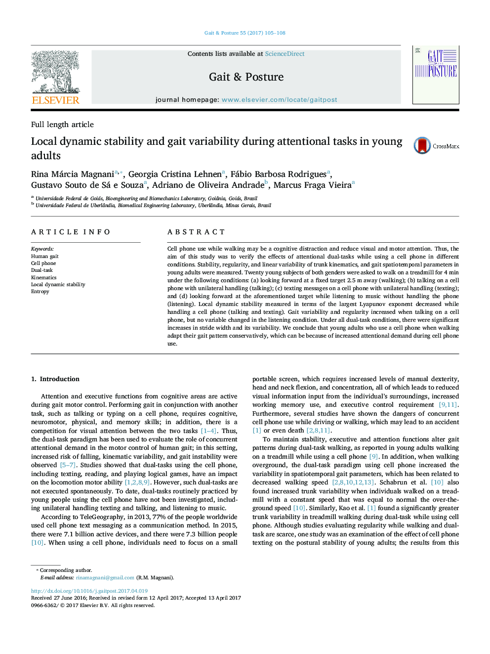 Local dynamic stability and gait variability during attentional tasks in young adults