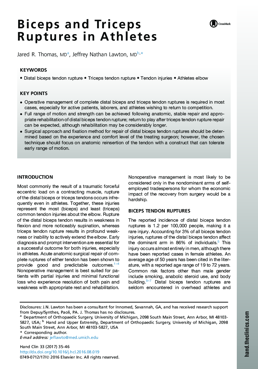 Biceps and Triceps Ruptures in Athletes