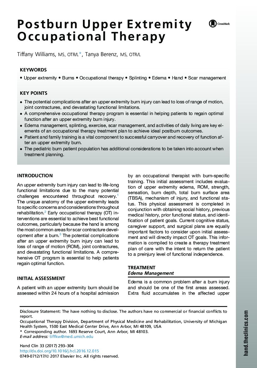 Postburn Upper Extremity Occupational Therapy