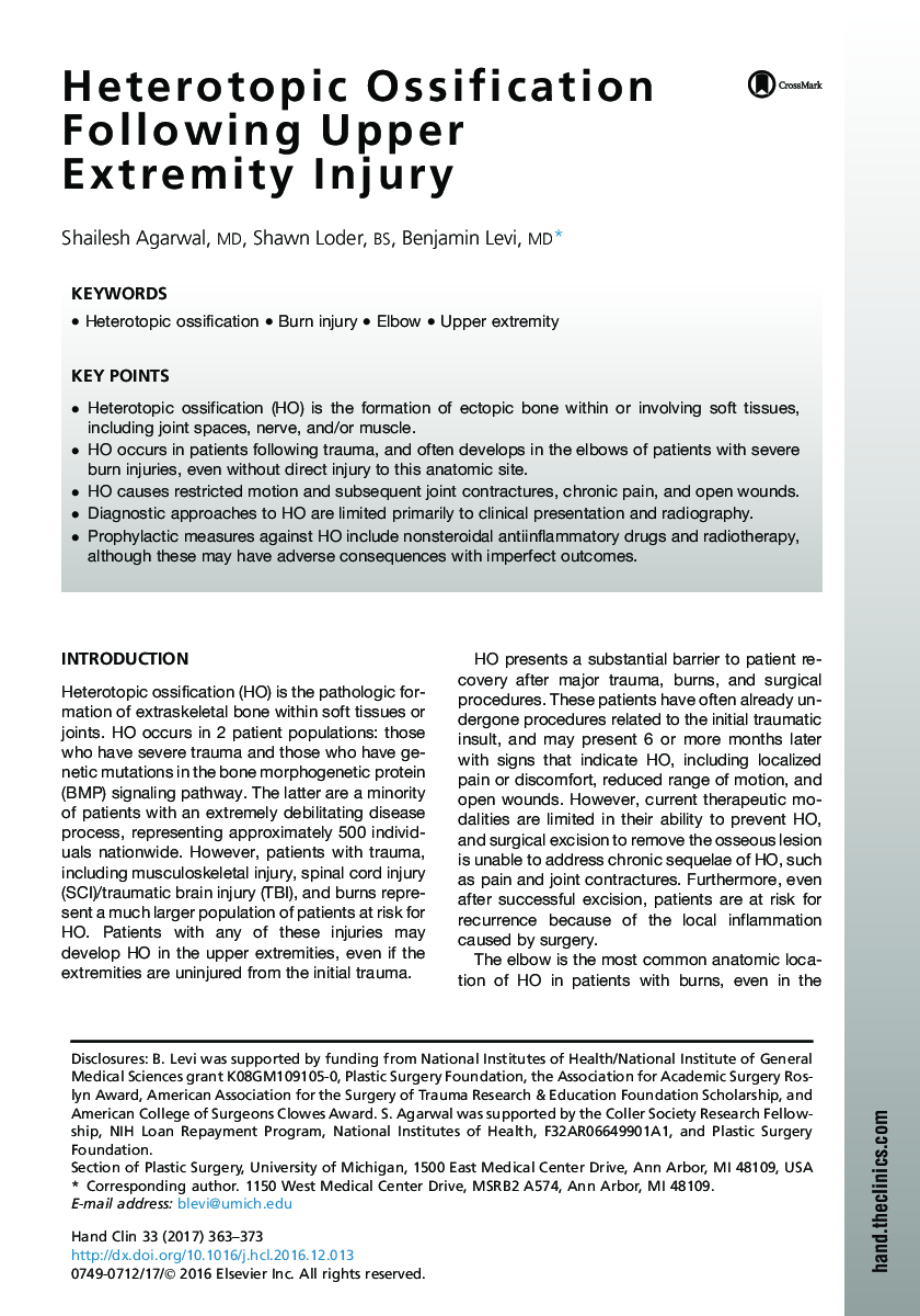 Heterotopic Ossification Following Upper Extremity Injury