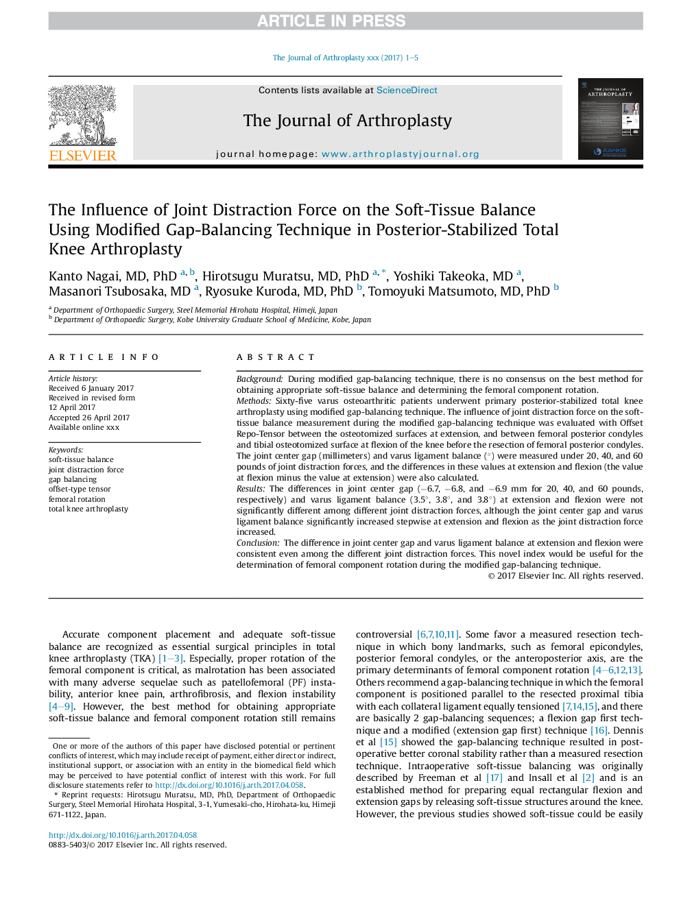 The Influence of Joint Distraction Force on the Soft-Tissue Balance Using Modified Gap-Balancing Technique in Posterior-Stabilized Total Knee Arthroplasty