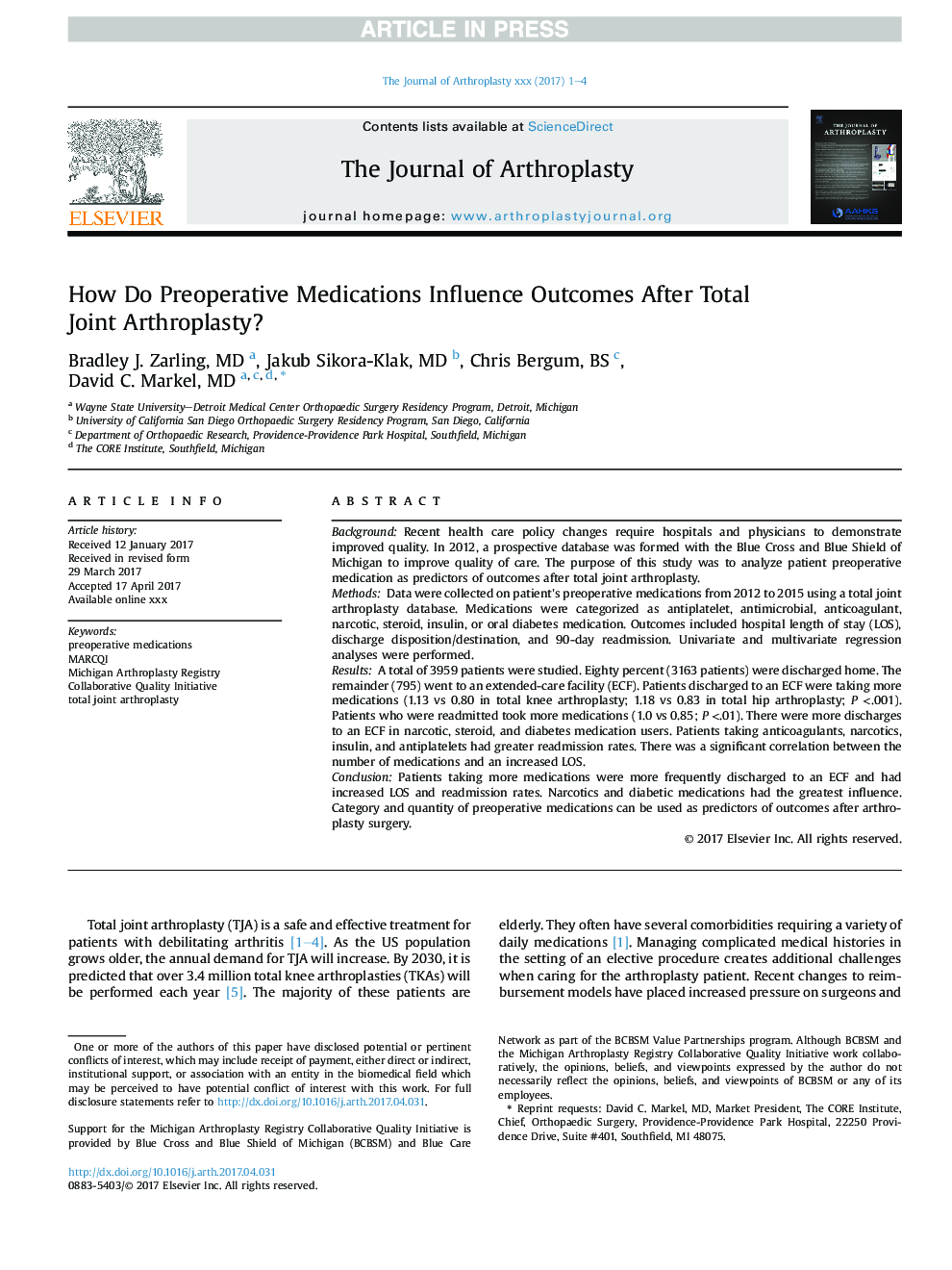 How Do Preoperative Medications Influence Outcomes After Total Joint Arthroplasty?