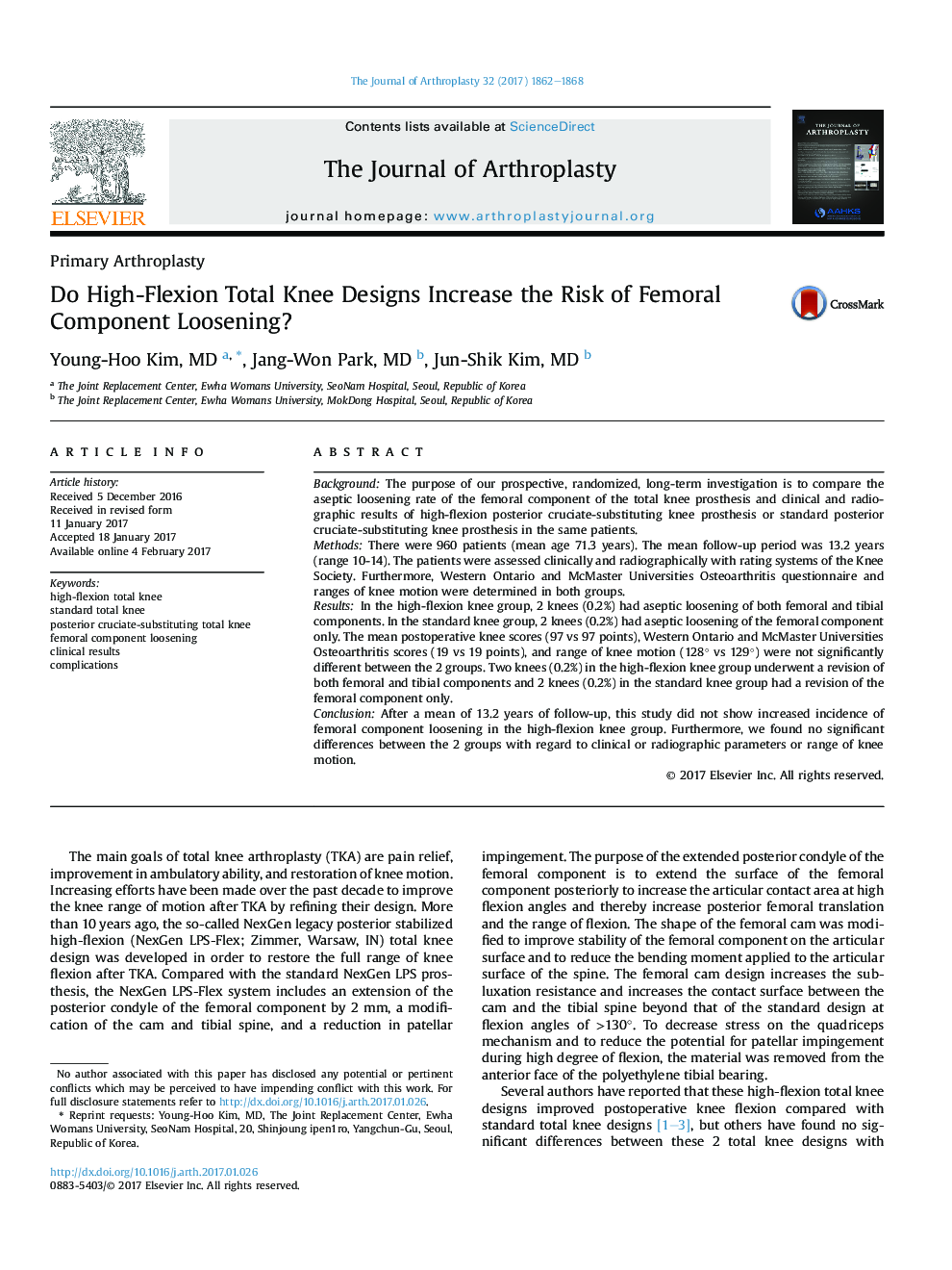 Do High-Flexion Total Knee Designs Increase the Risk of Femoral Component Loosening?