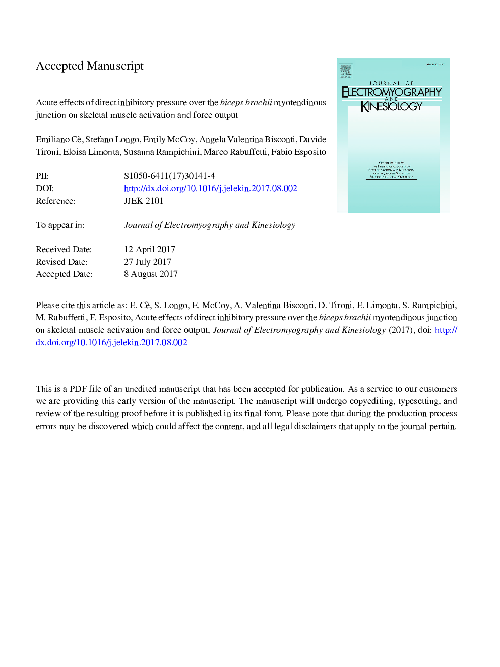Acute effects of direct inhibitory pressure over the biceps brachii myotendinous junction on skeletal muscle activation and force output