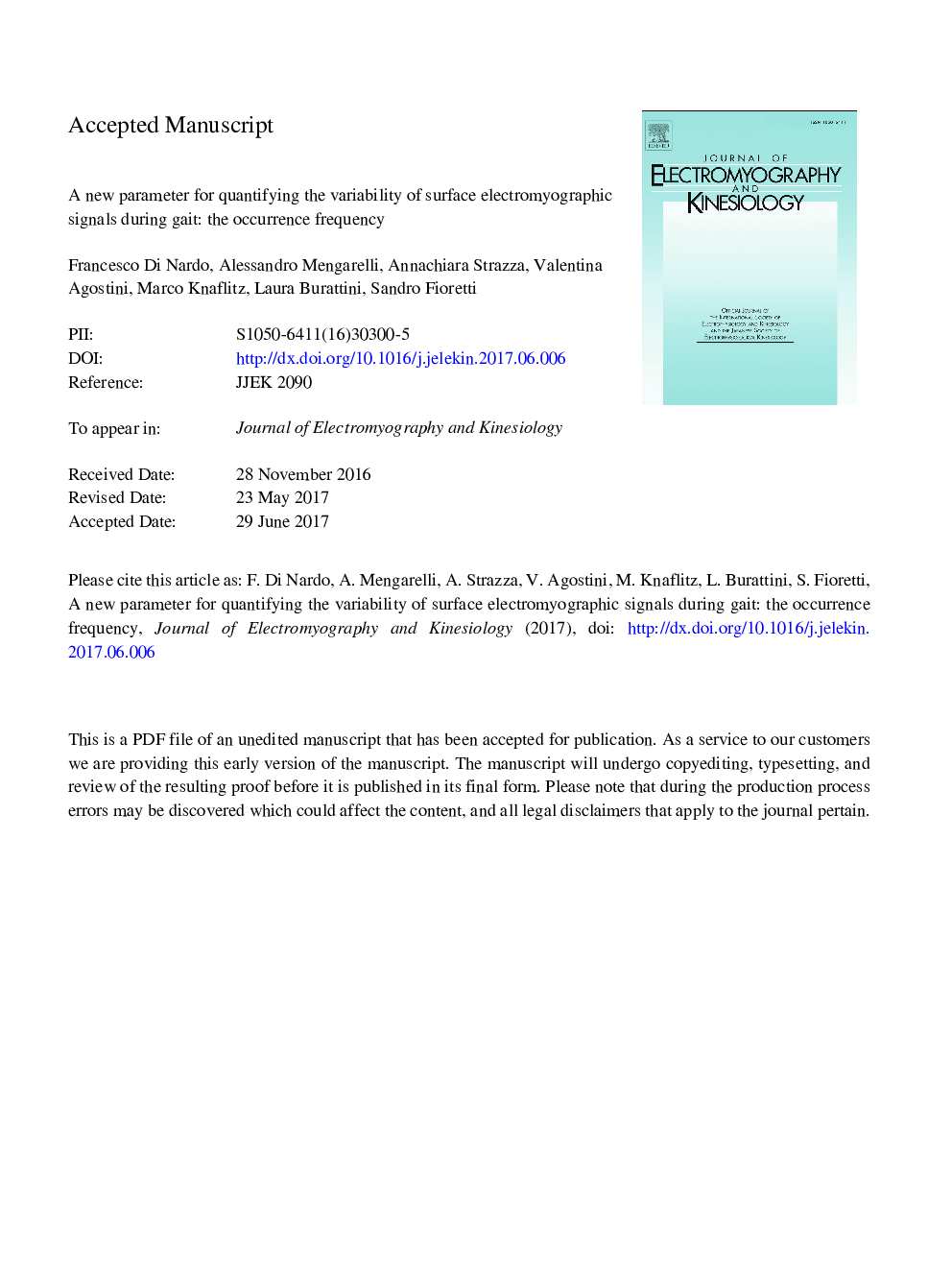 A new parameter for quantifying the variability of surface electromyographic signals during gait: The occurrence frequency