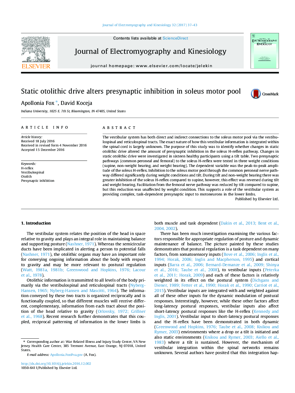 Static otolithic drive alters presynaptic inhibition in soleus motor pool