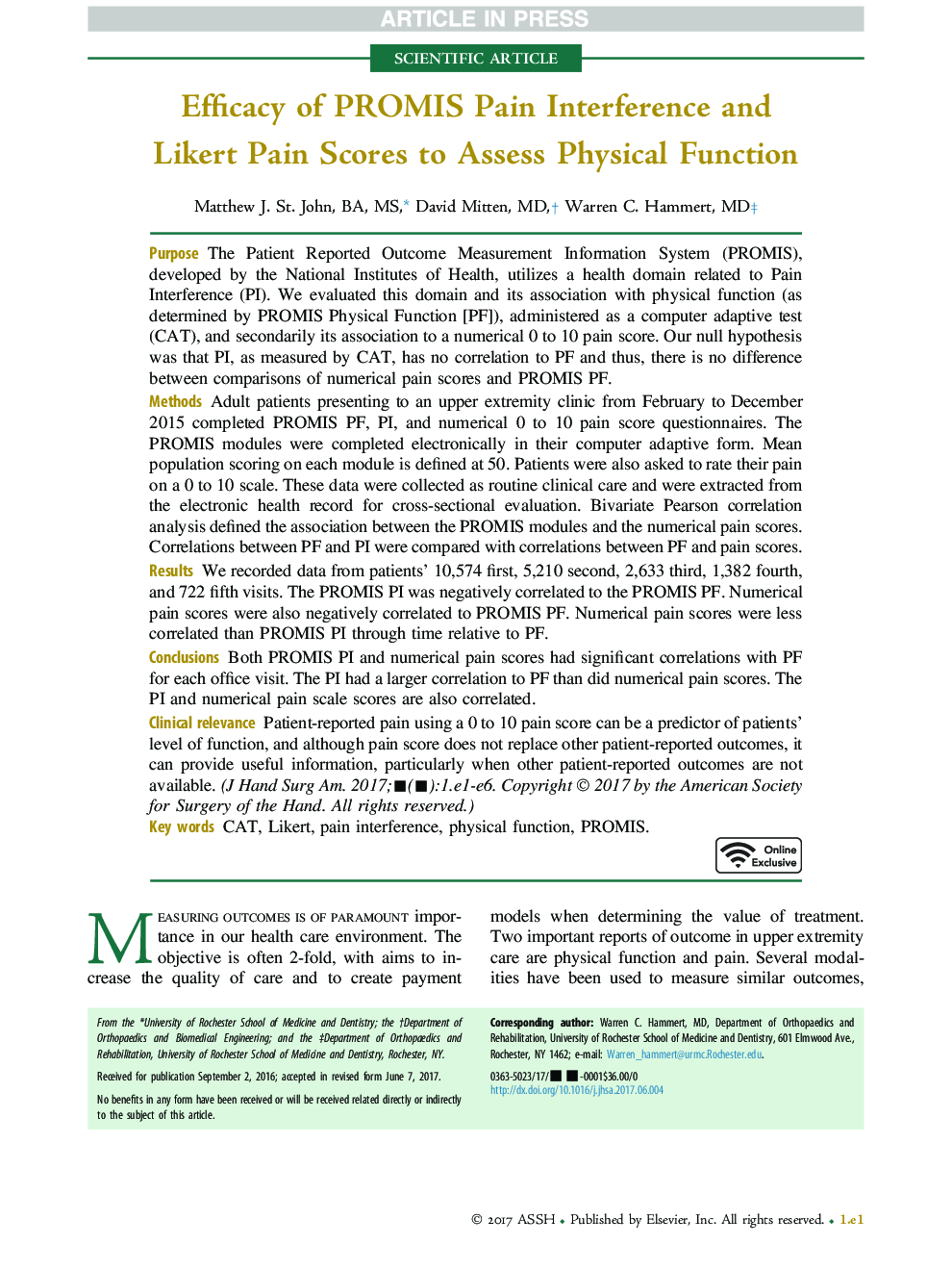 Efficacy of PROMIS Pain Interference and Likert Pain Scores to Assess Physical Function