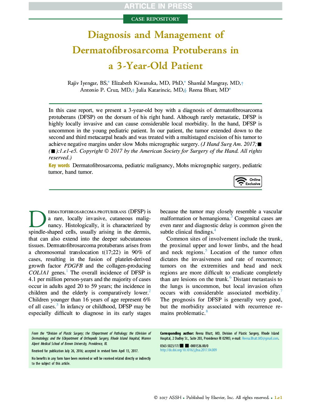 Diagnosis and Management of Dermatofibrosarcoma Protuberans in aÂ 3-Year-Old Patient