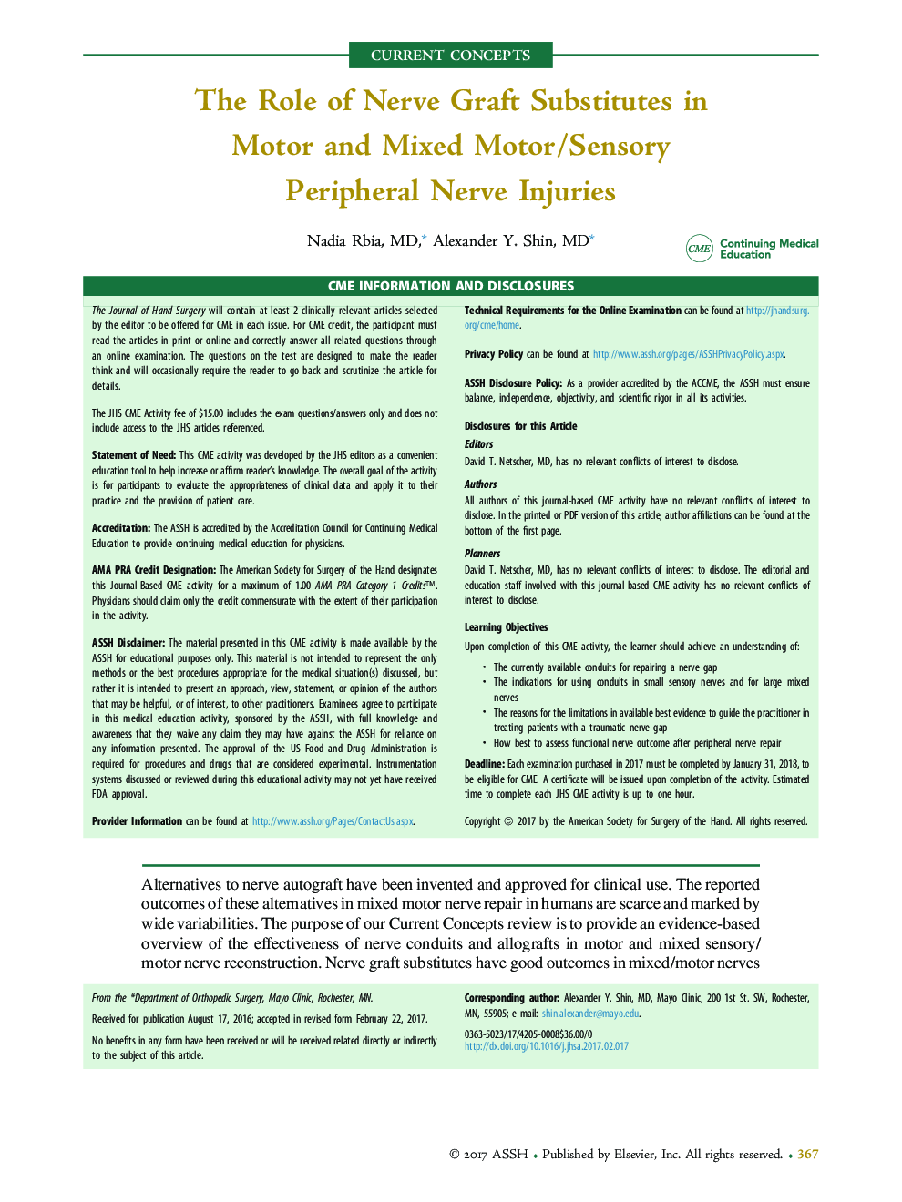 The Role of Nerve Graft Substitutes in Motor and Mixed Motor/Sensory Peripheral Nerve Injuries