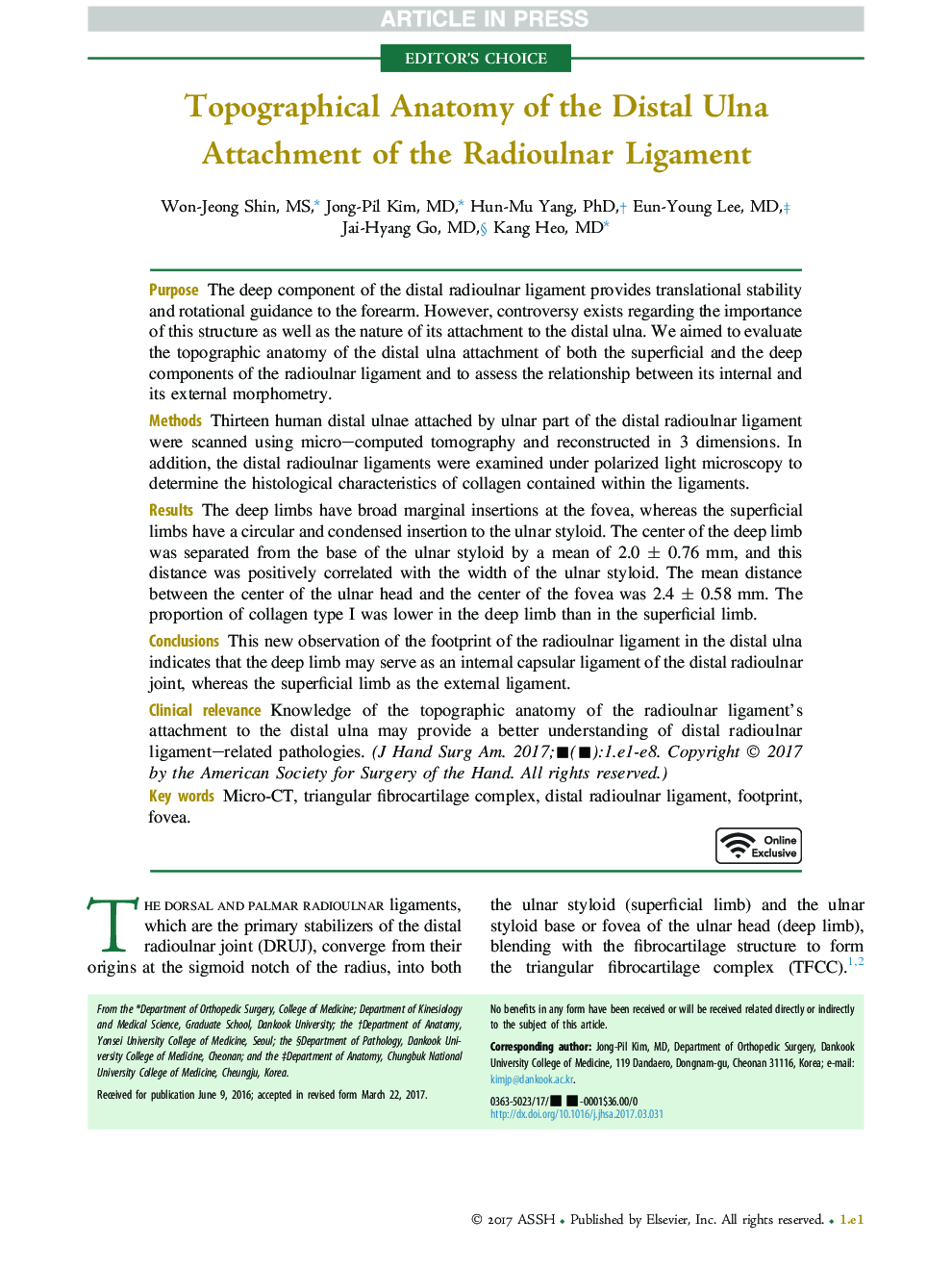 Topographical Anatomy of the Distal Ulna Attachment of the Radioulnar Ligament