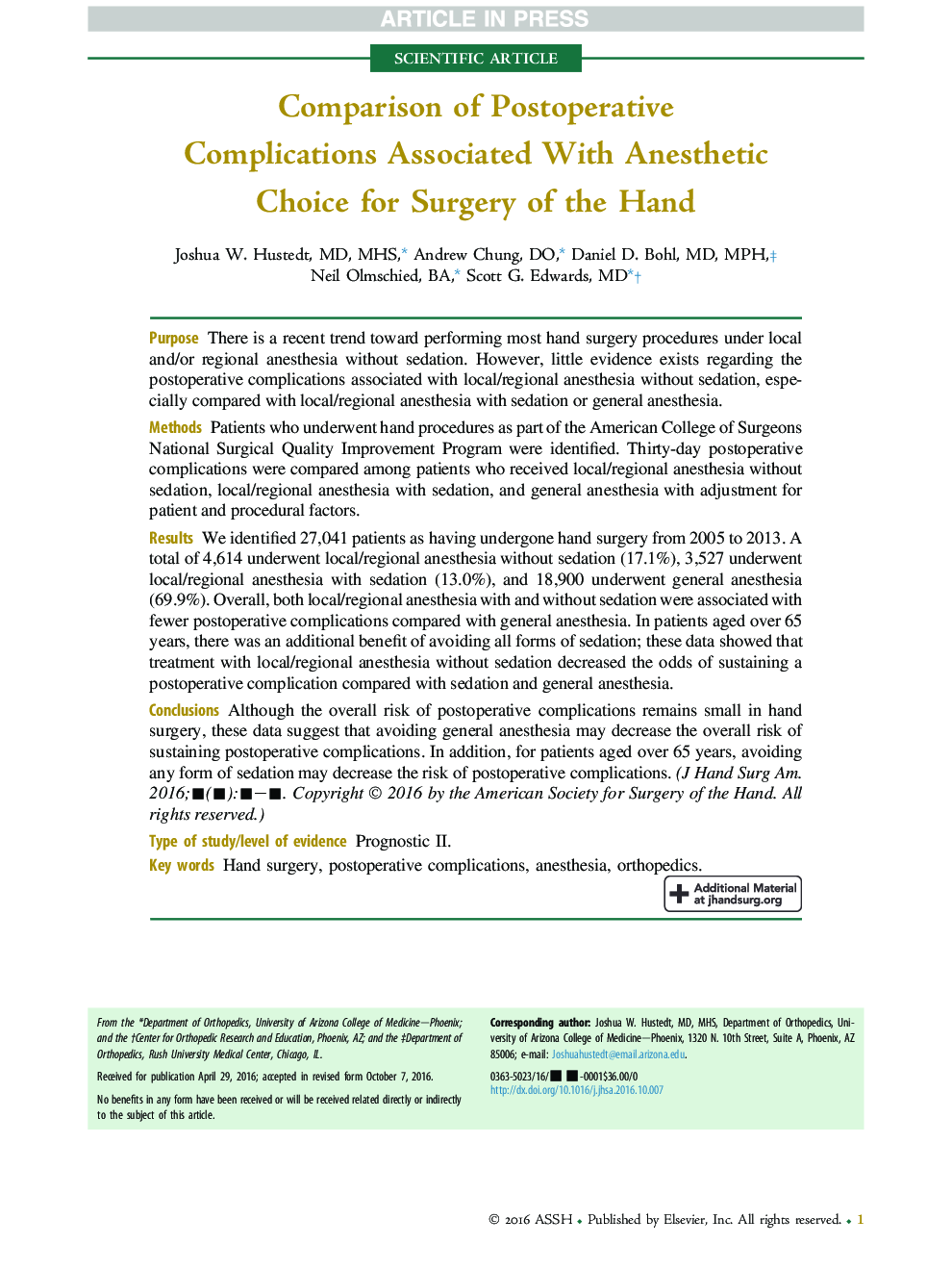 مقایسه عوارض بعد از عمل همراه با انتخاب بیهوشی برای جراحی دست 