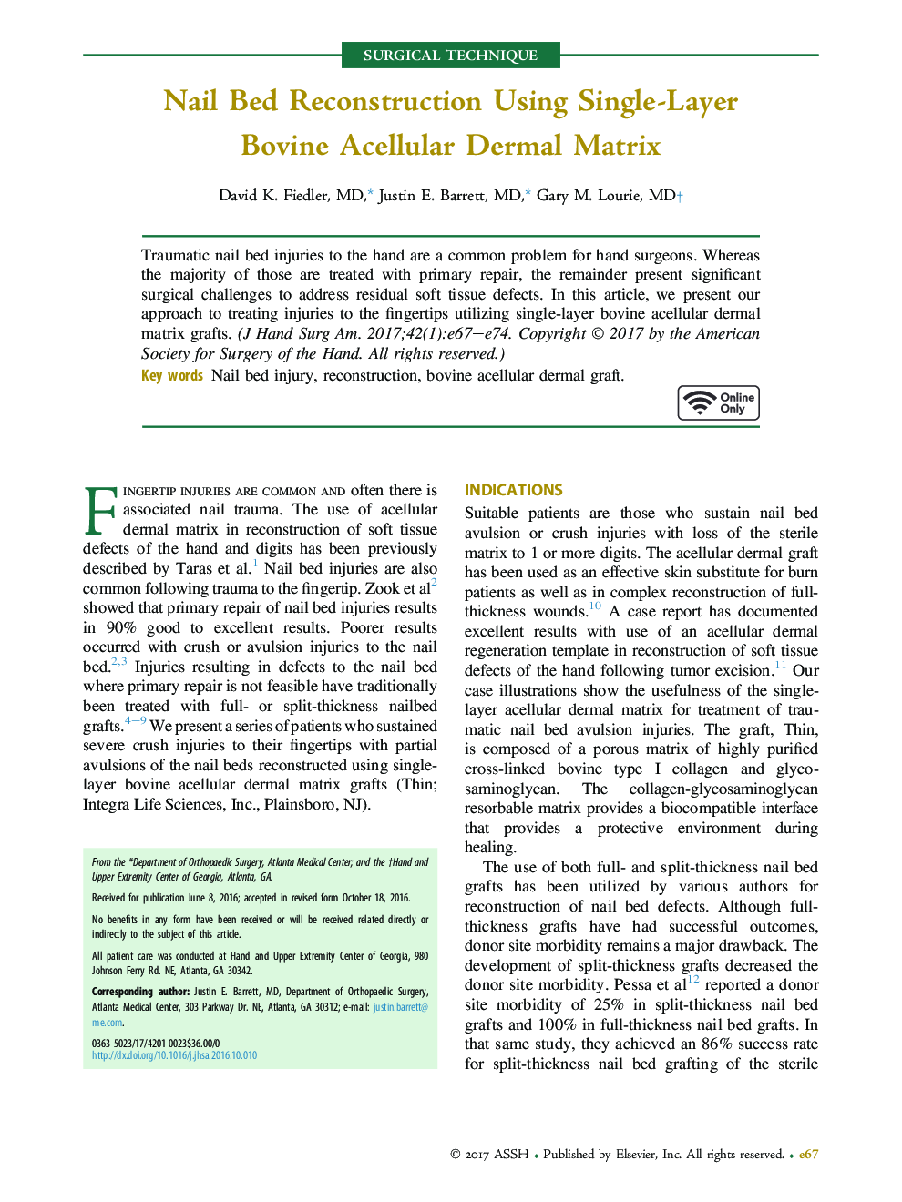 Nail Bed Reconstruction Using Single-Layer Bovine Acellular Dermal Matrix