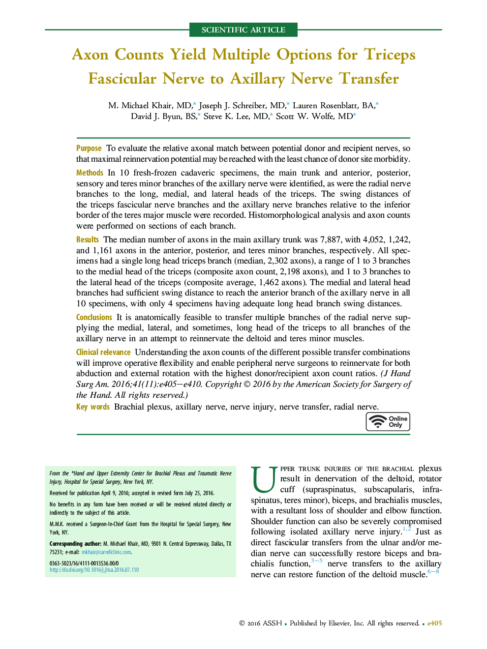 Axon Counts Yield Multiple Options for Triceps Fascicular Nerve to Axillary Nerve Transfer