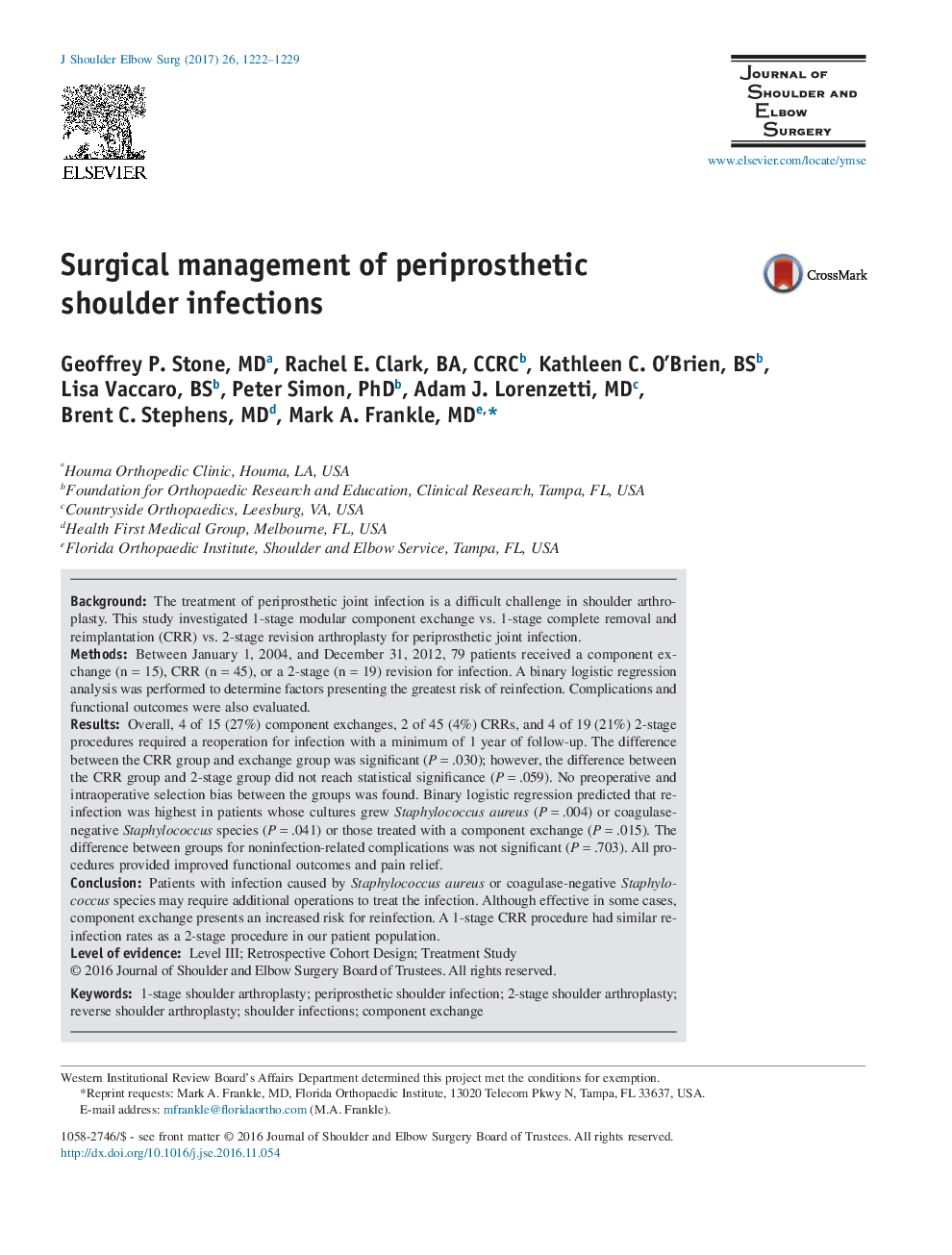 Surgical management of periprosthetic shoulder infections