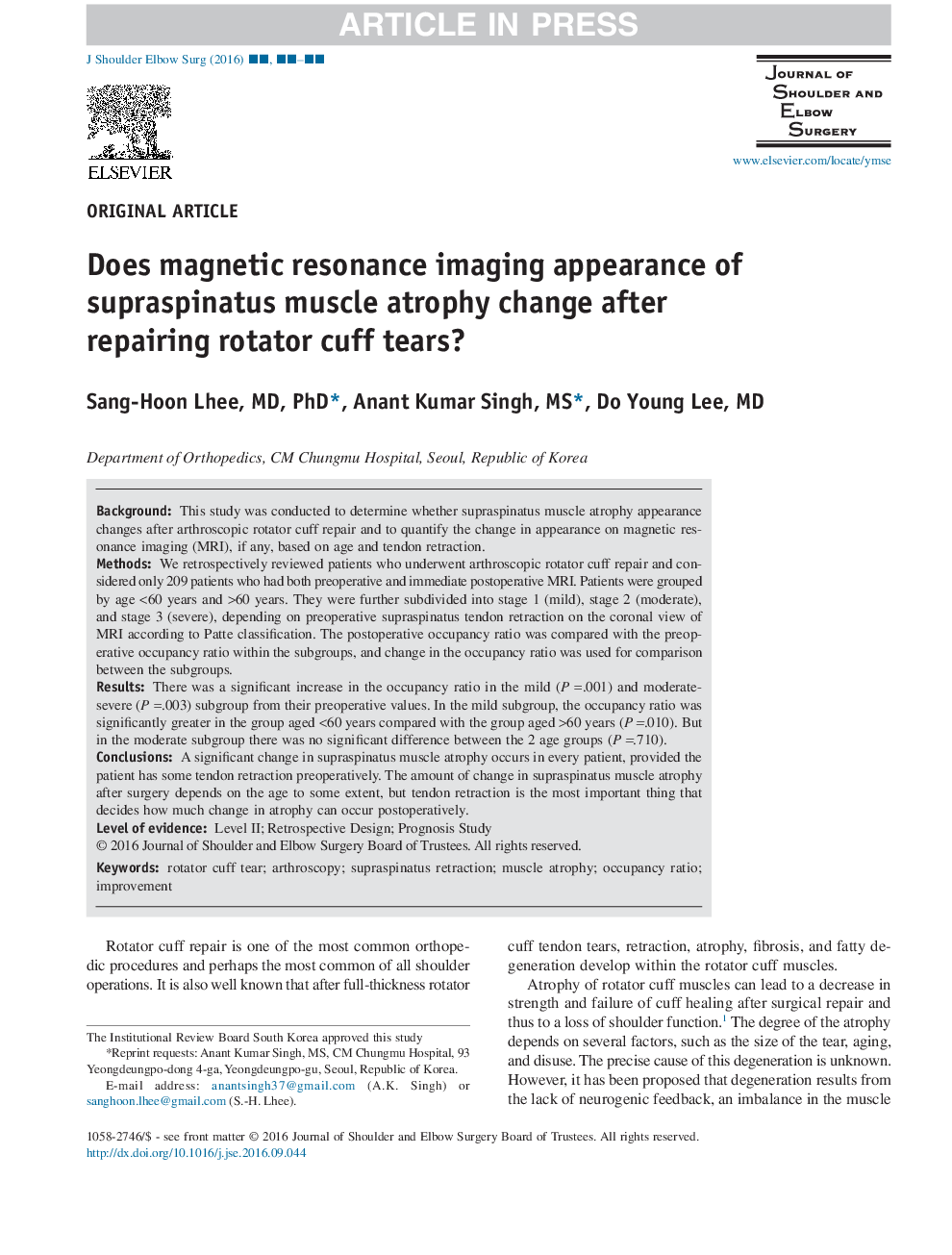 Does magnetic resonance imaging appearance of supraspinatus muscle atrophy change after repairing rotator cuff tears?