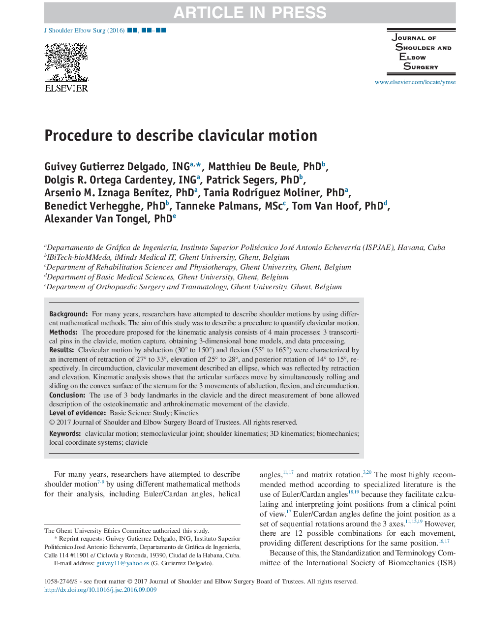 Procedure to describe clavicular motion