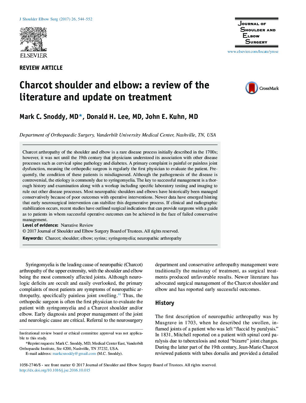 Charcot shoulder and elbow: a review of the literature and update on treatment