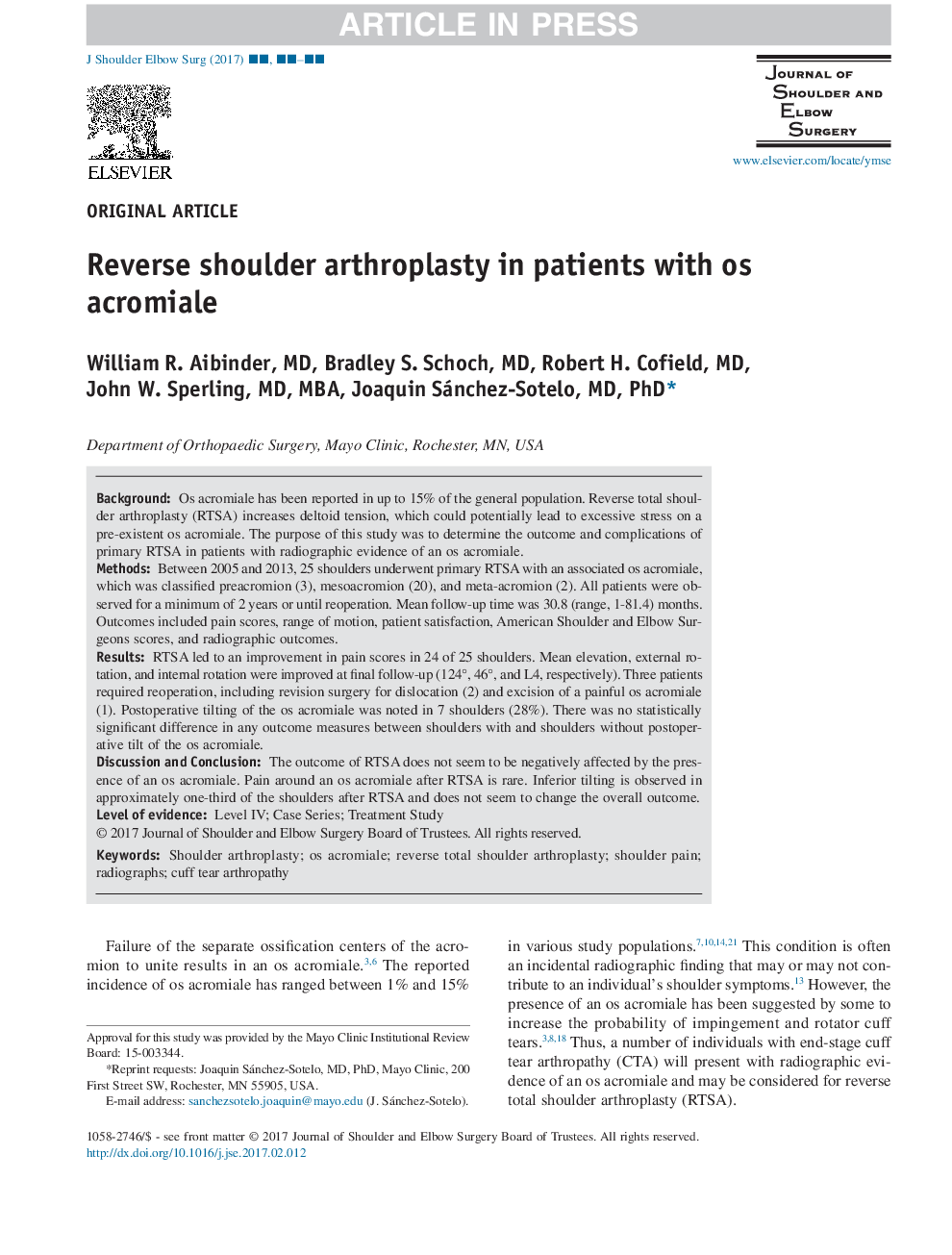 Reverse shoulder arthroplasty in patients with os acromiale