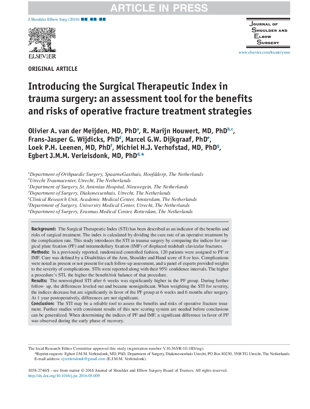 Introducing the Surgical Therapeutic Index in trauma surgery: an assessment tool for the benefits and risks of operative fracture treatment strategies