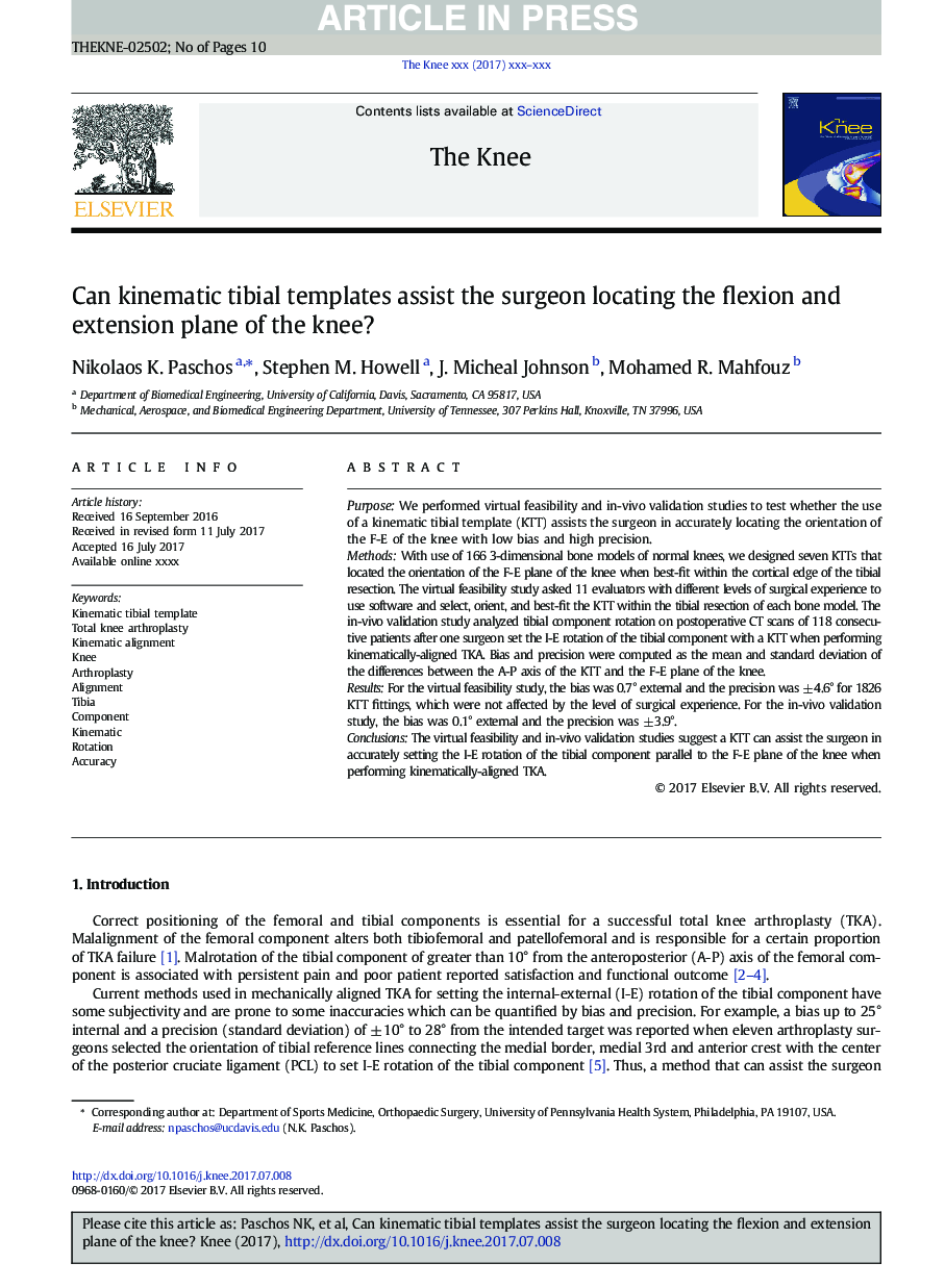 Can kinematic tibial templates assist the surgeon locating the flexion and extension plane of the knee?