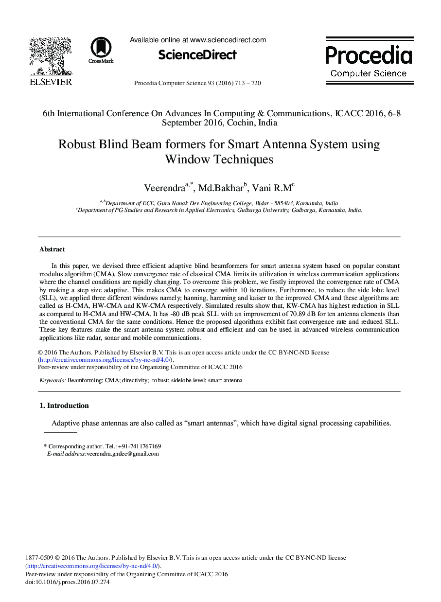 Robust Blind Beam Formers for Smart Antenna System Using Window Techniques 