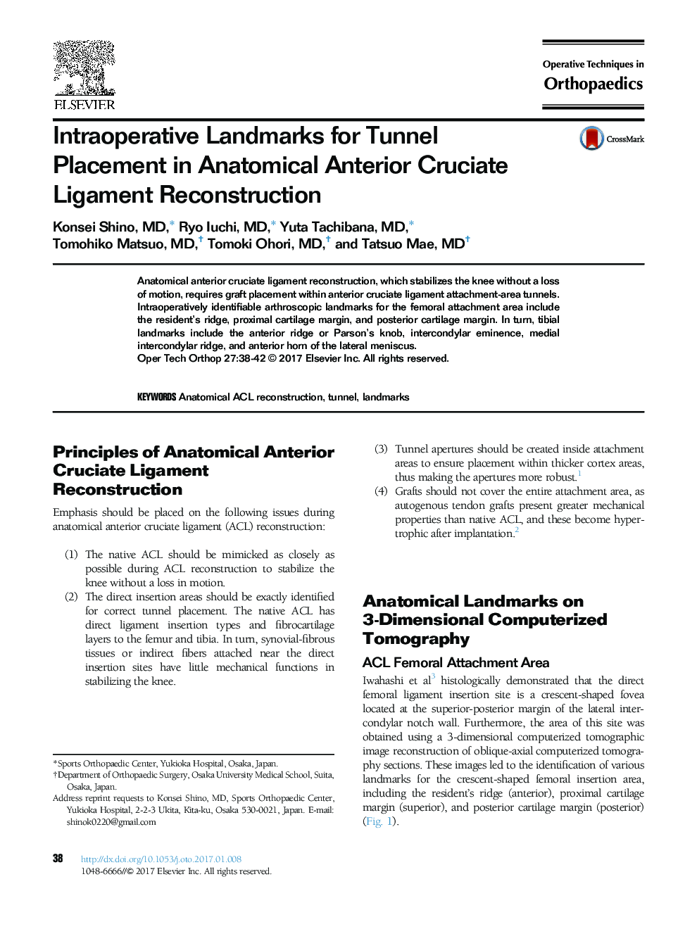 Intraoperative Landmarks for Tunnel Placement in Anatomical Anterior Cruciate Ligament Reconstruction