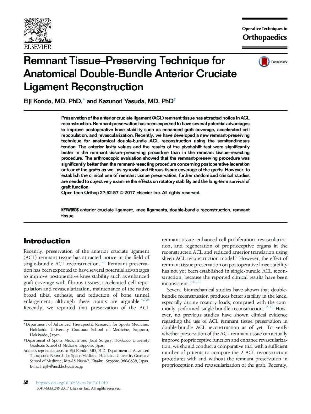 Remnant Tissue-Preserving Technique for Anatomical Double-Bundle Anterior Cruciate Ligament Reconstruction