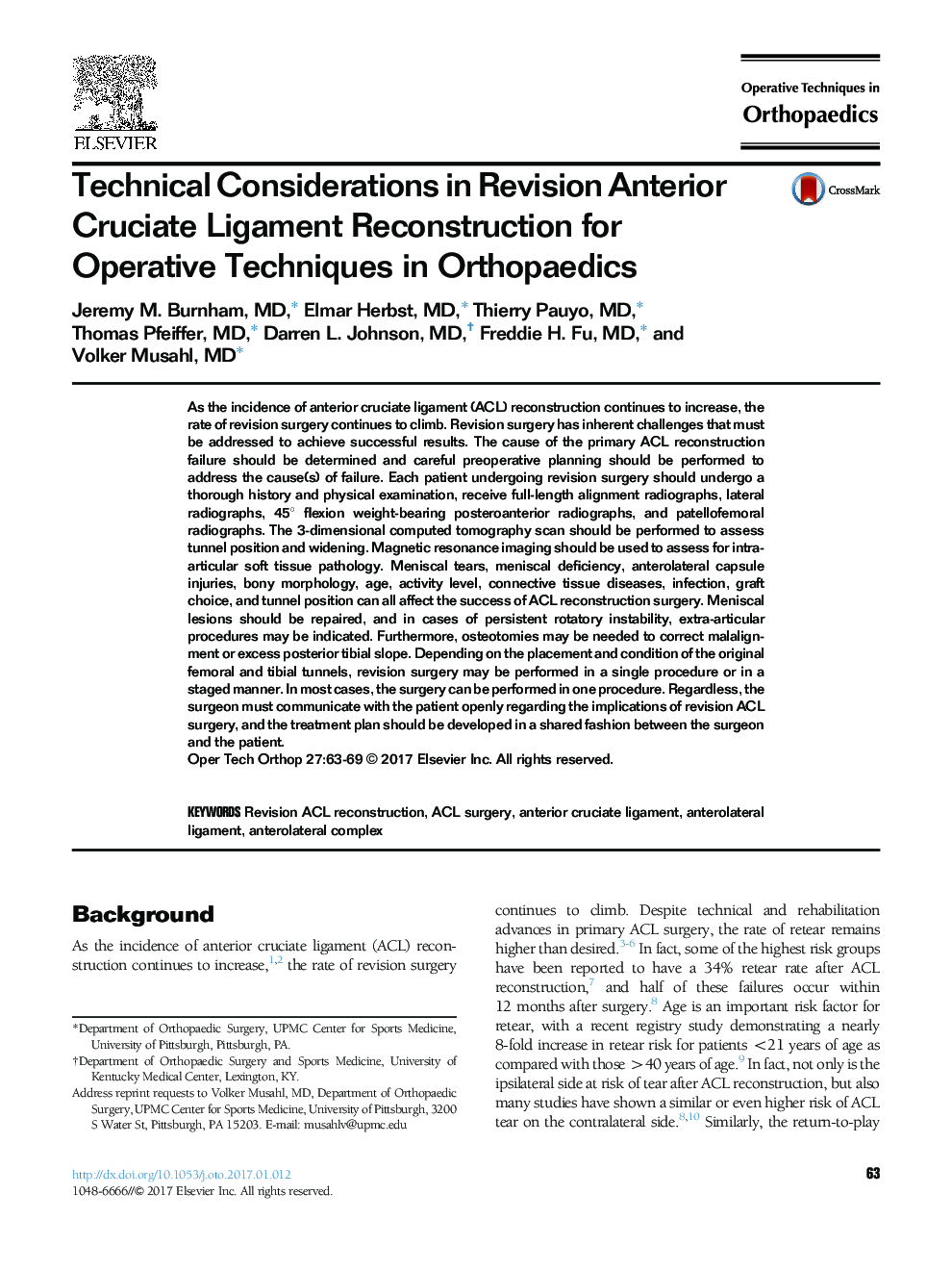 Technical Considerations in Revision Anterior Cruciate Ligament Reconstruction for Operative Techniques in Orthopaedics