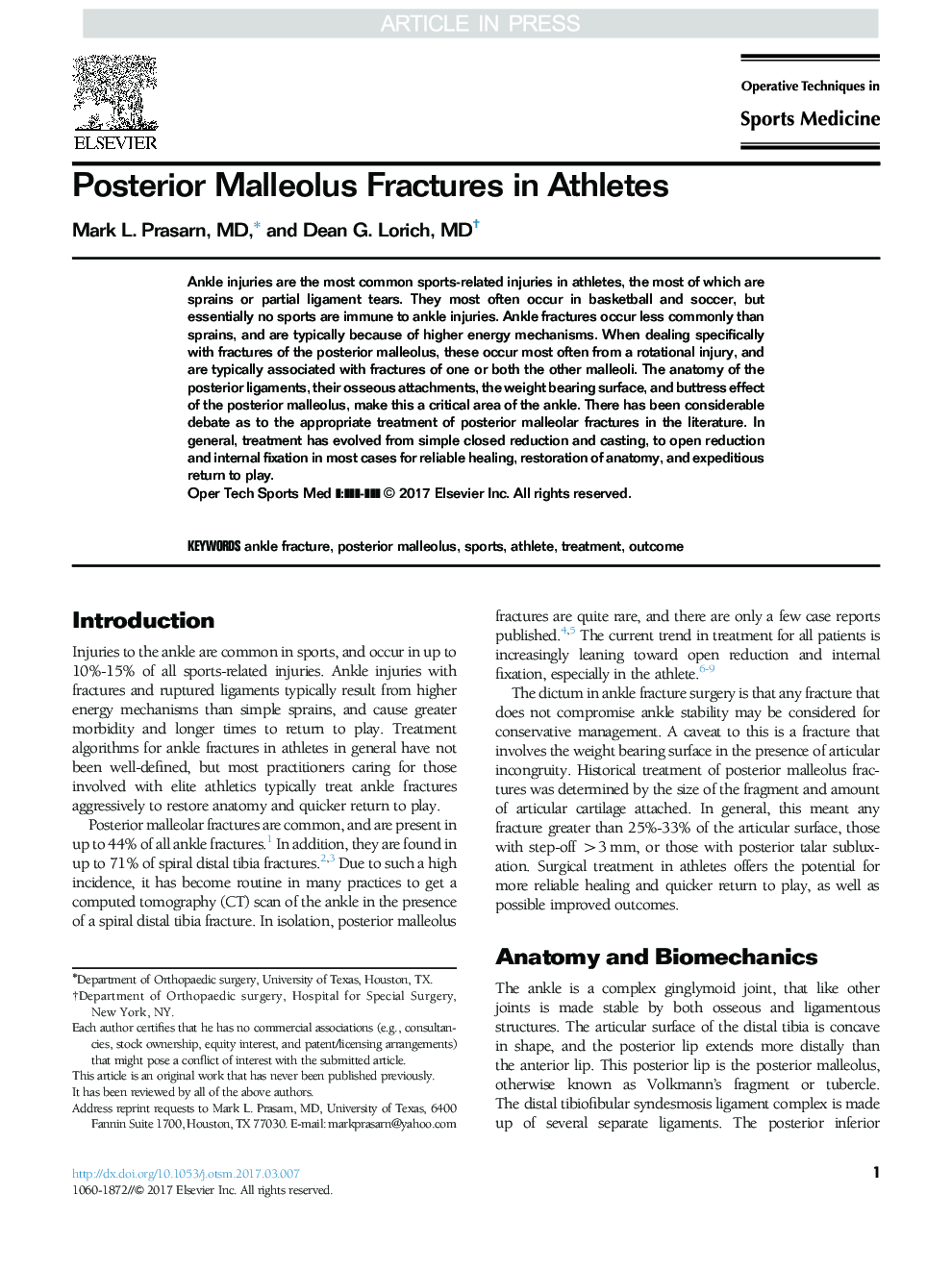 Posterior Malleolus Fractures in Athletes