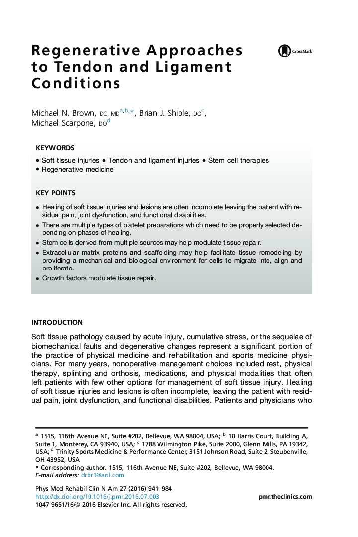 Regenerative Approaches to Tendon and Ligament Conditions