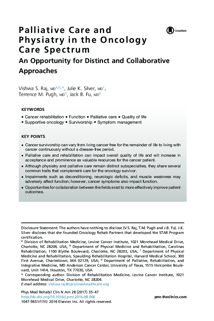 Palliative Care and Physiatry in the Oncology Care Spectrum