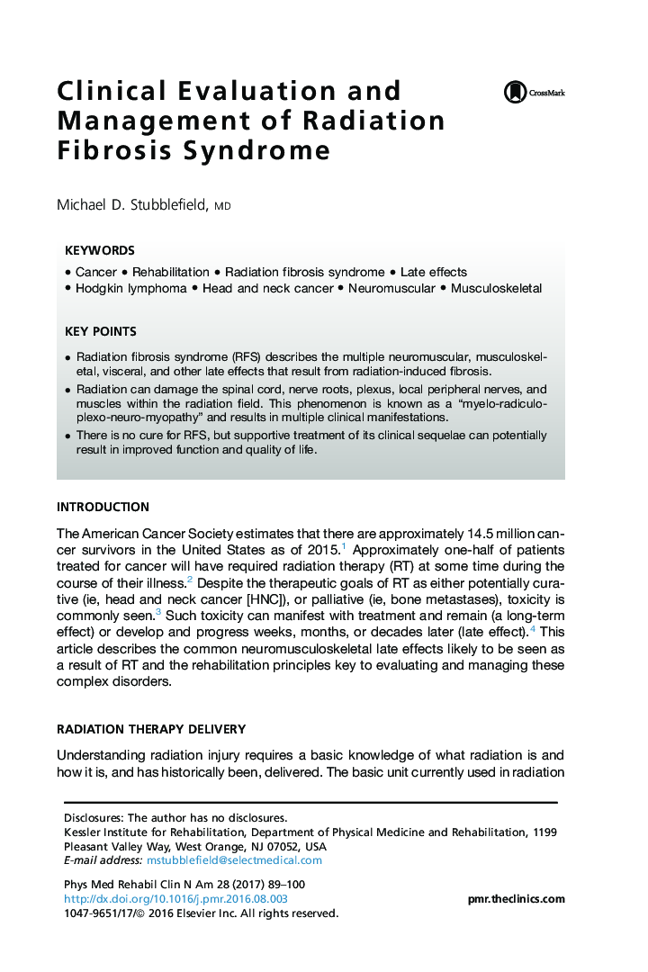 Clinical Evaluation and Management of Radiation Fibrosis Syndrome