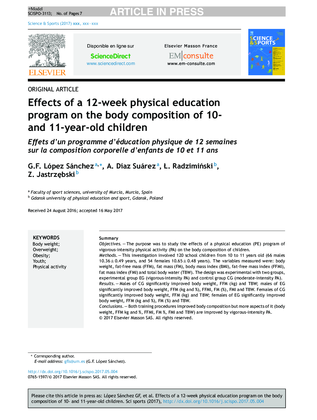 Effects of a 12-week physical education program on the body composition of 10- and 11-year-old children