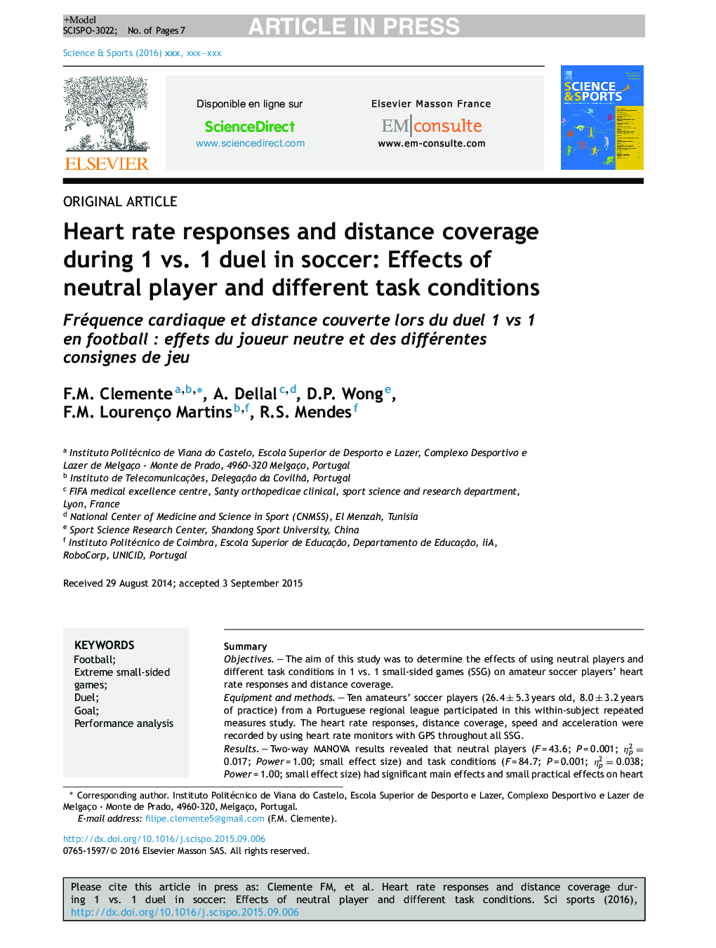 Heart rate responses and distance coverage during 1 vs. 1 duel in soccer: Effects of neutral player and different task conditions