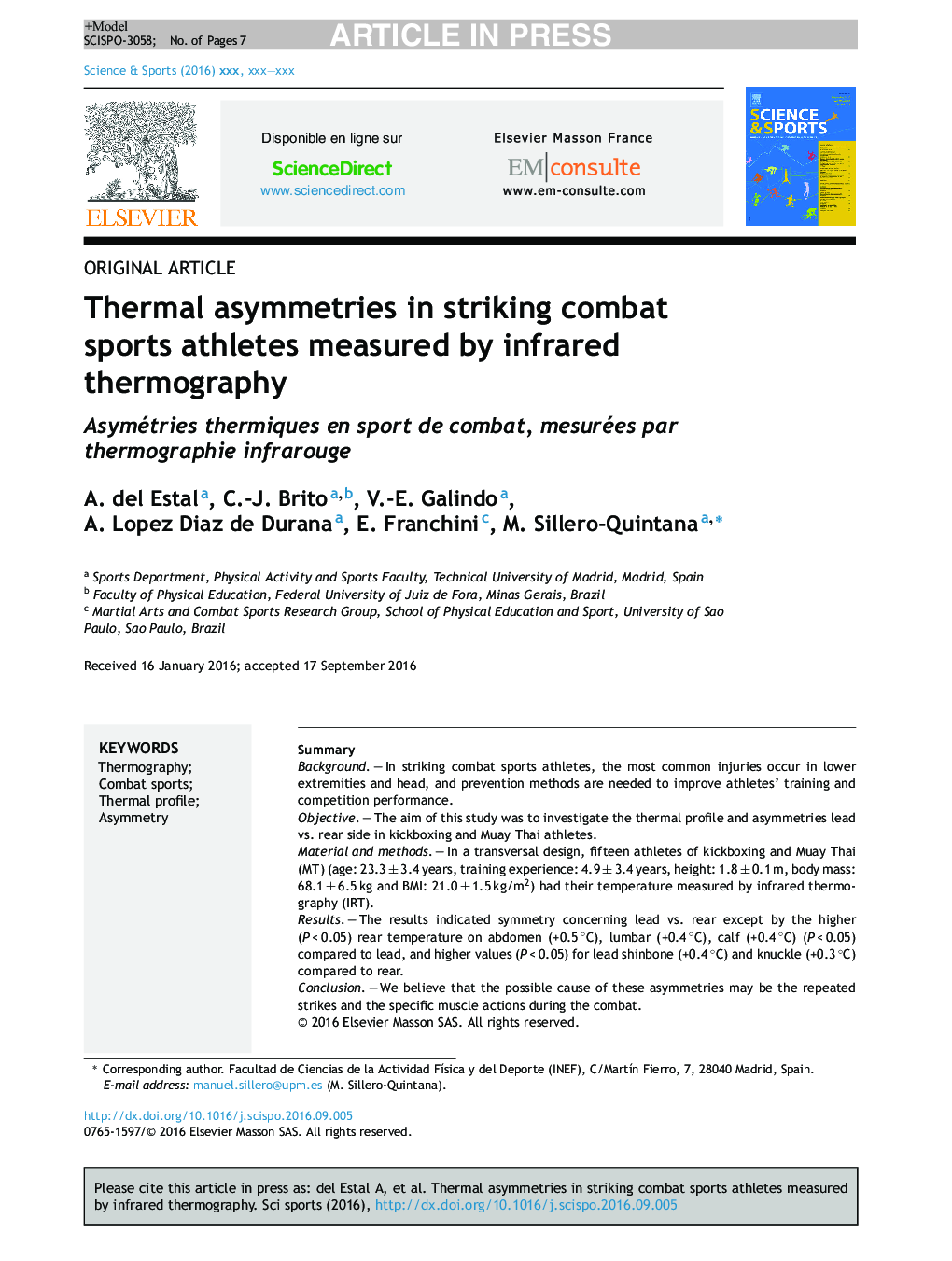 نامتقارن حرارتی در ورزشکاران برجسته مبارزه با ورزش با استفاده از ترموگرافی مادون قرمز اندازه گیری می شود 
